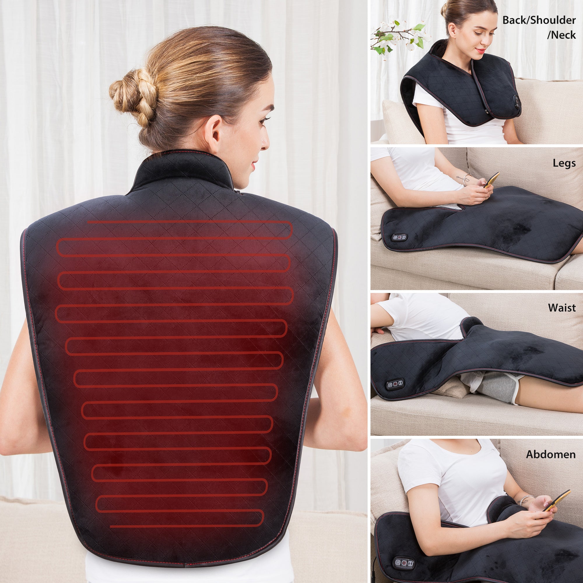 Heating Pad for Neck and Shoulders, Large Heat Pads for Back Pain, Cramps, Electric Back Massager with Fast Heating