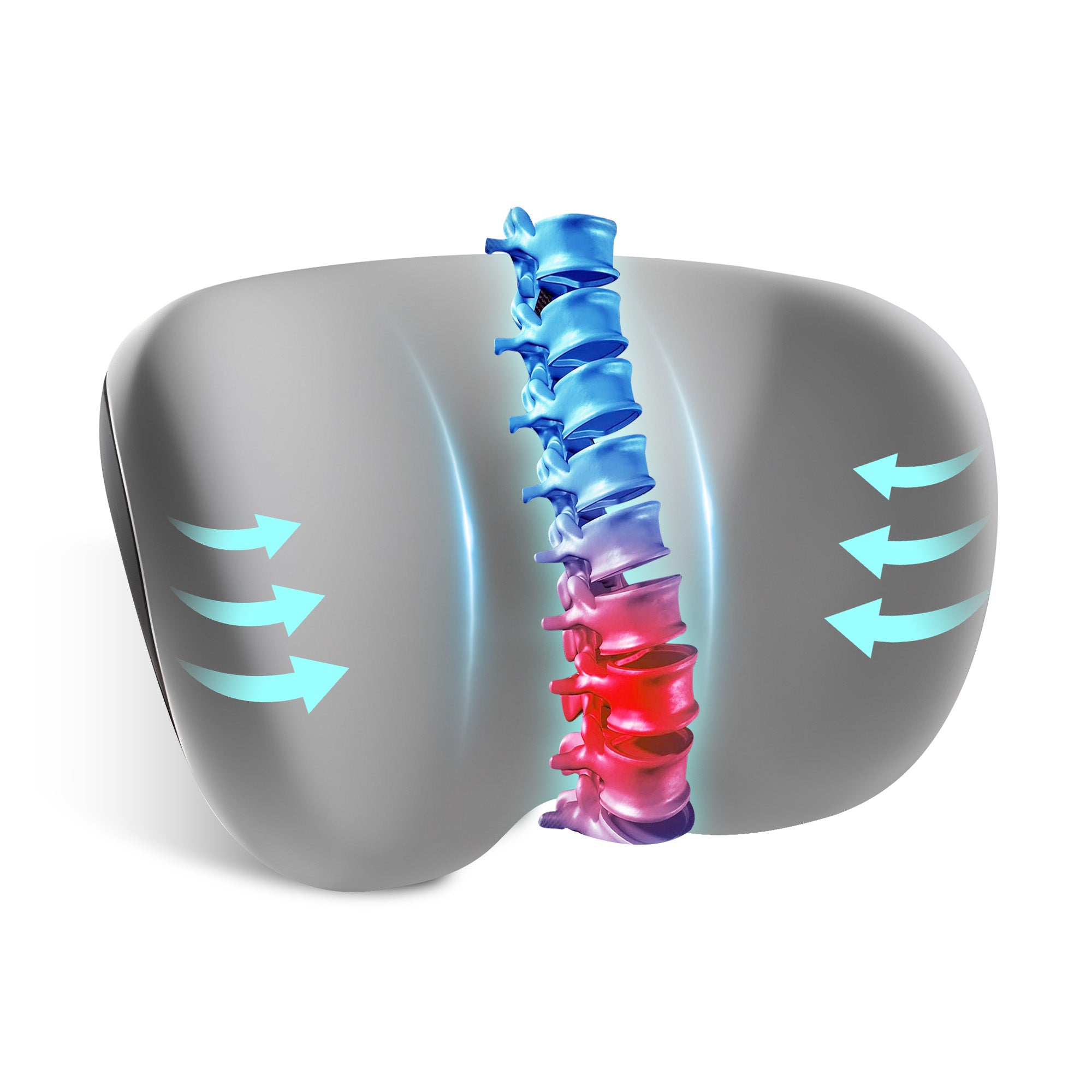 Illustration of the Snailax lumbar support pillow demonstrating spinal alignment and pressure relief.