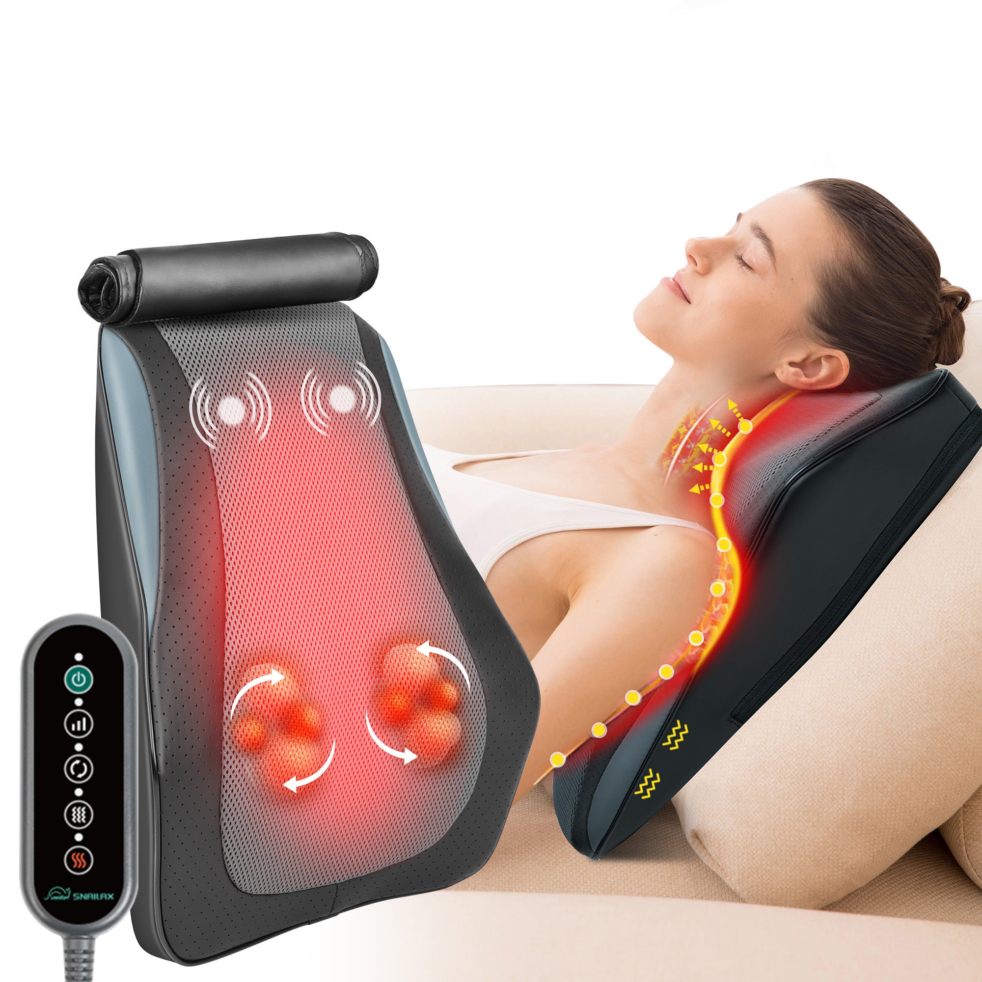 Shiatsu Lower Back Massager with Heat - Neck & Shoulder Massage Pad