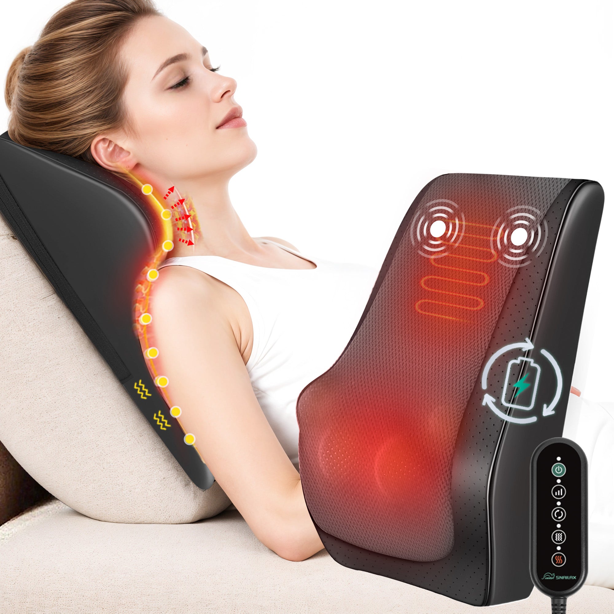 Snailax Cordless Heated Shiatsu Back and Neck Massager with Lumbar Support