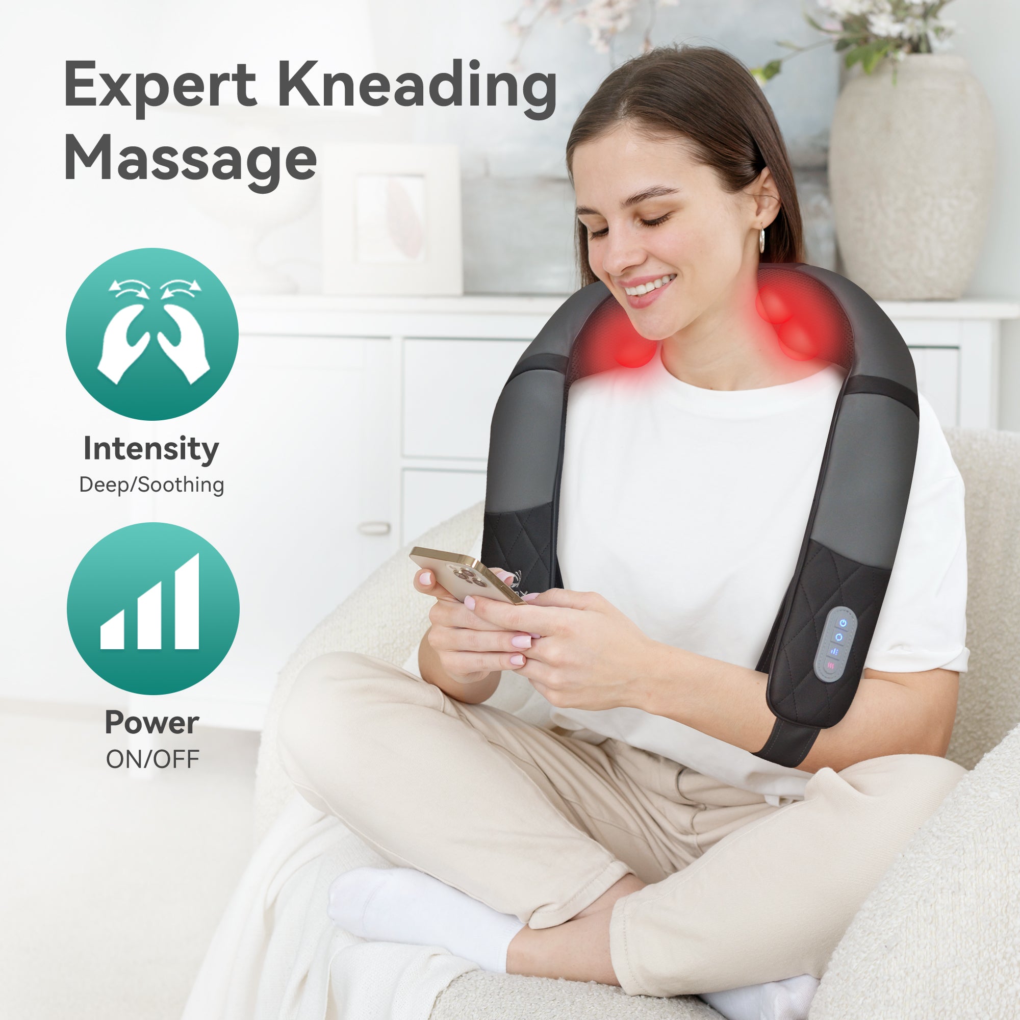 Masseur de cou Shiatsu rechargeable et chauffant – Portable pour les douleurs du dos et des épaules