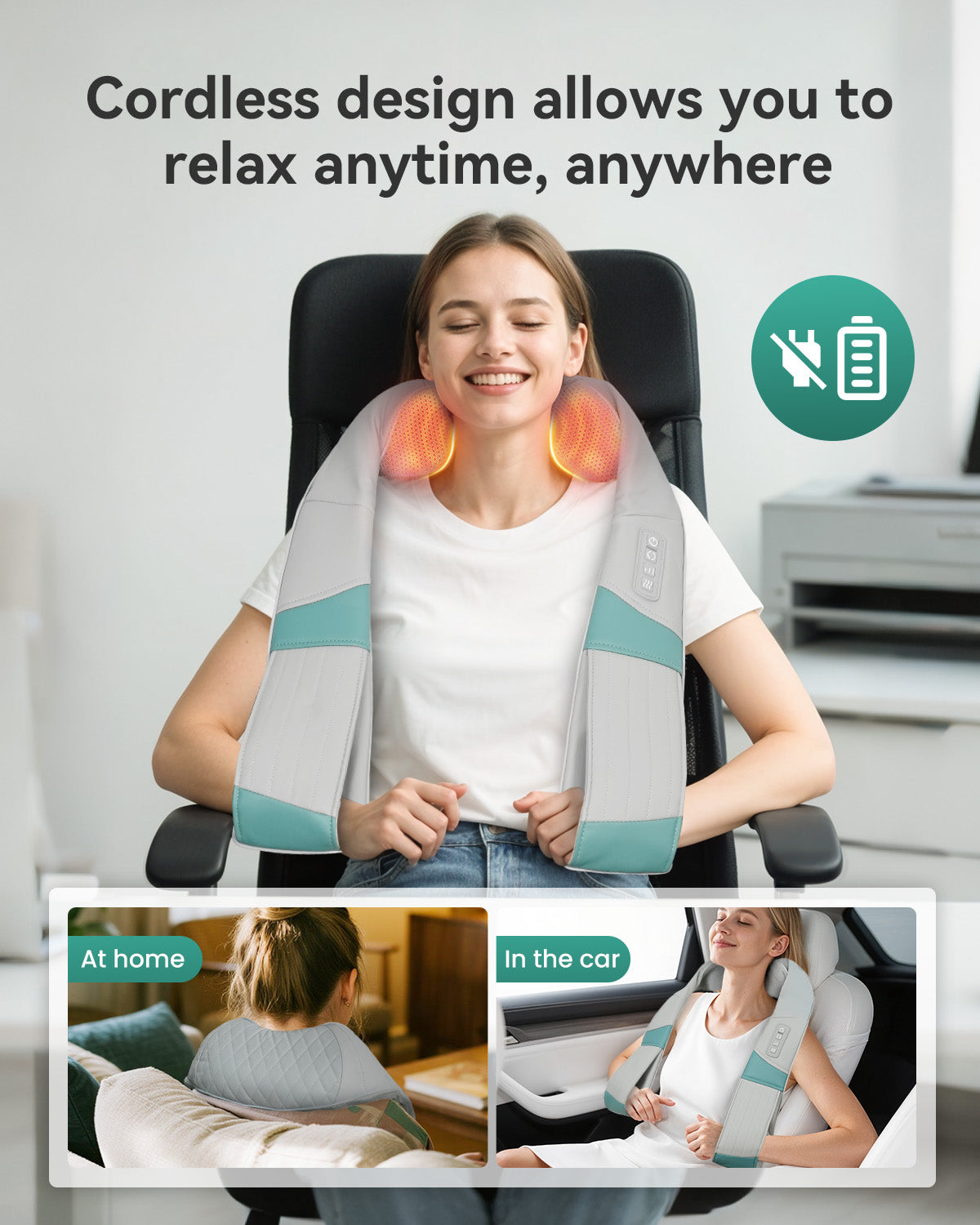 Snailax Cordless Neck Massager with Heat, with Portable Carry Bag