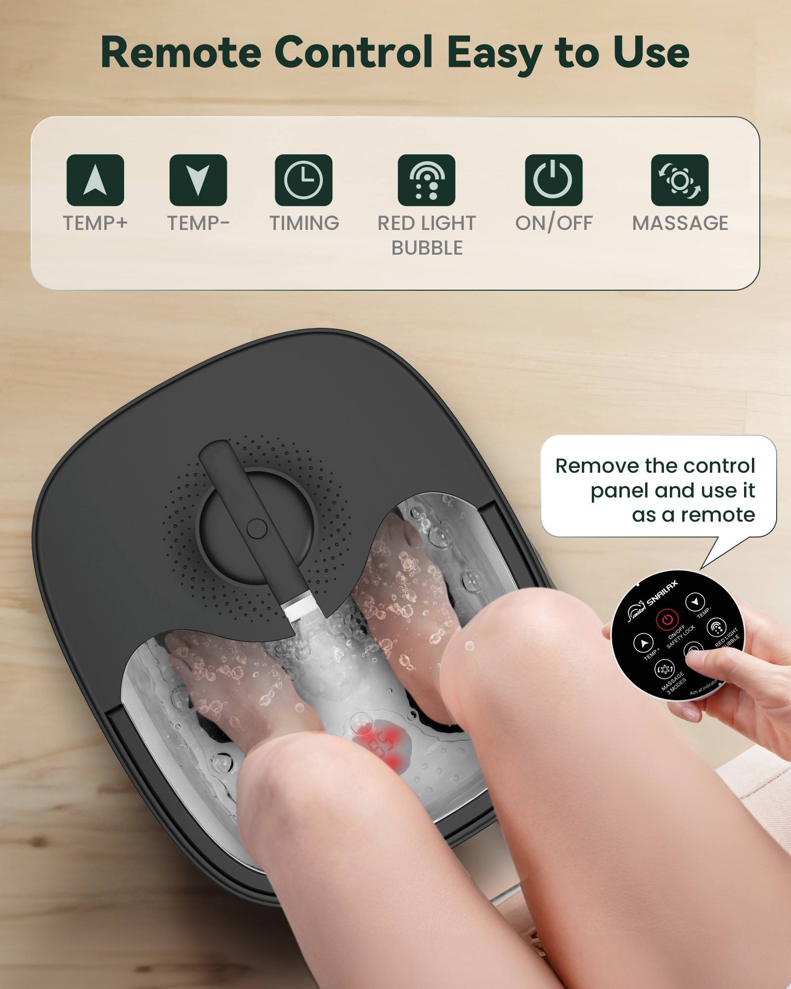 Snailax Foot Spa Bath Massager with Remote Control & Shiatsu Massage Rollers