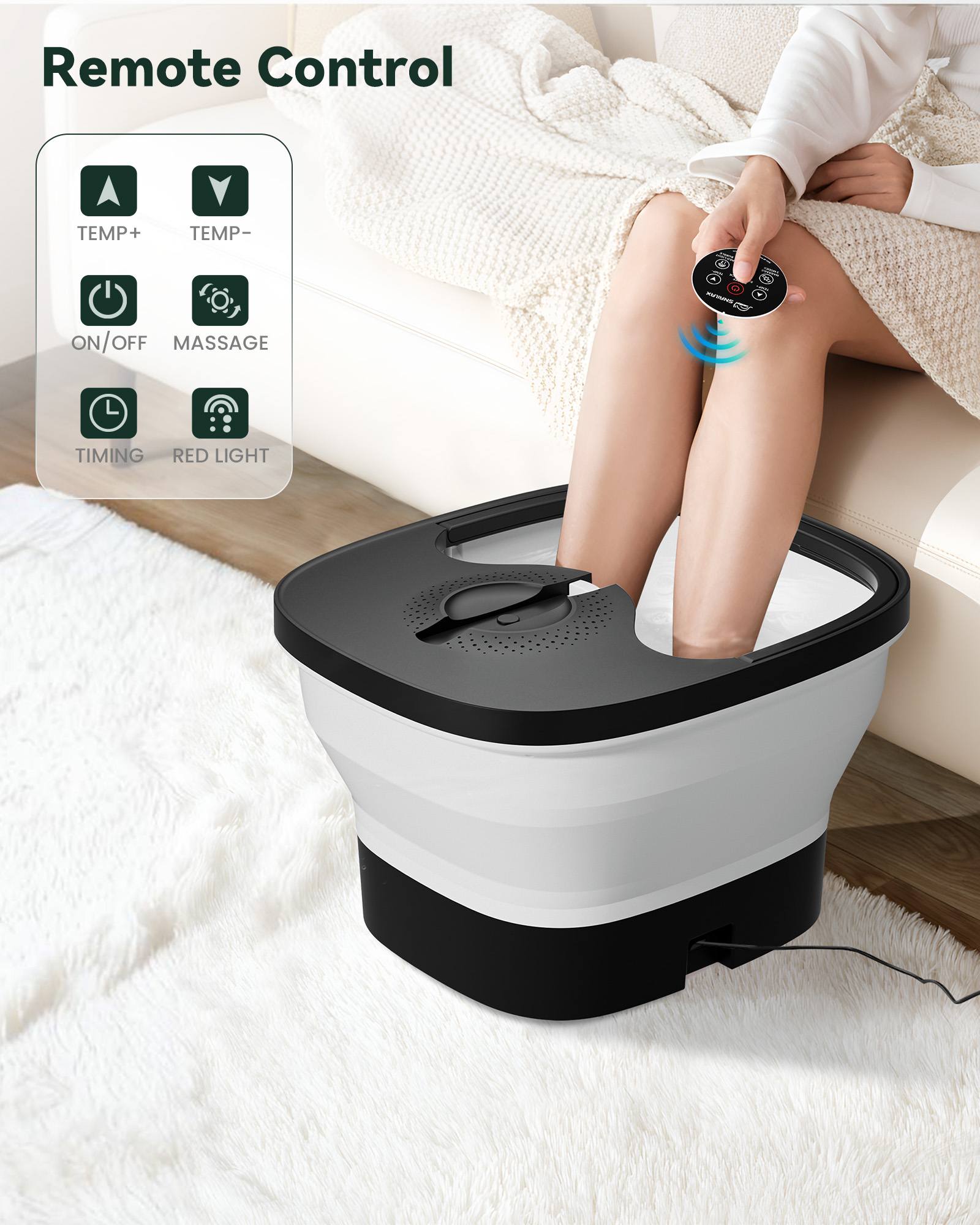 Snailax Foot Spa Bath Massager with Remote Control & Shiatsu Massage Rollers