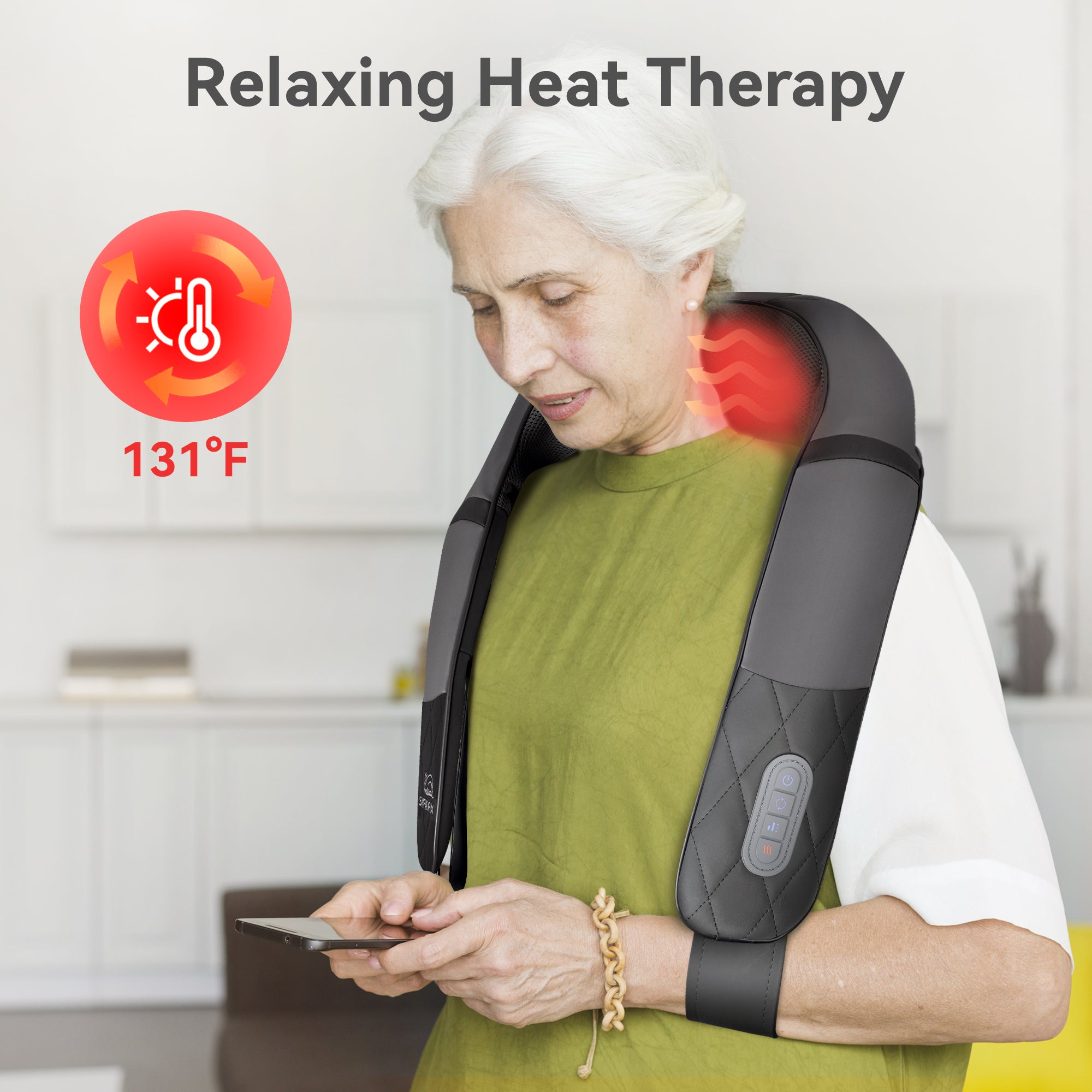 Masseur de cou Shiatsu rechargeable et chauffant – Portable pour les douleurs du dos et des épaules