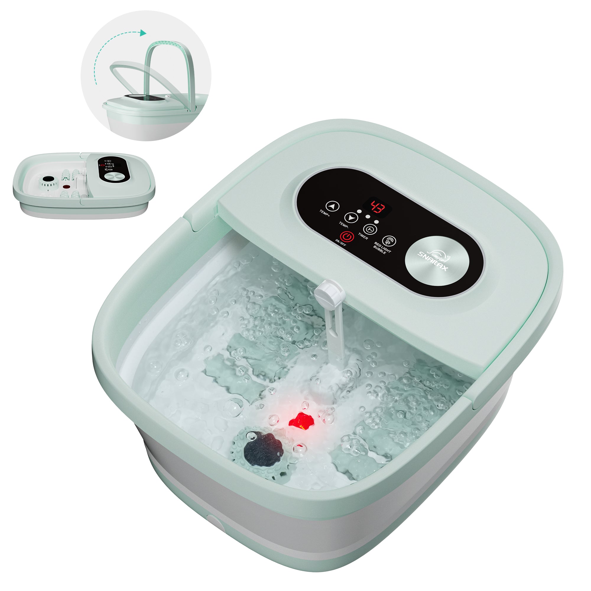 Snailax Fußbad mit Wärme, zusammenklappbares Fußbad-Massagegerät mit 8 Massagerollen, Temperaturregelung – 5406