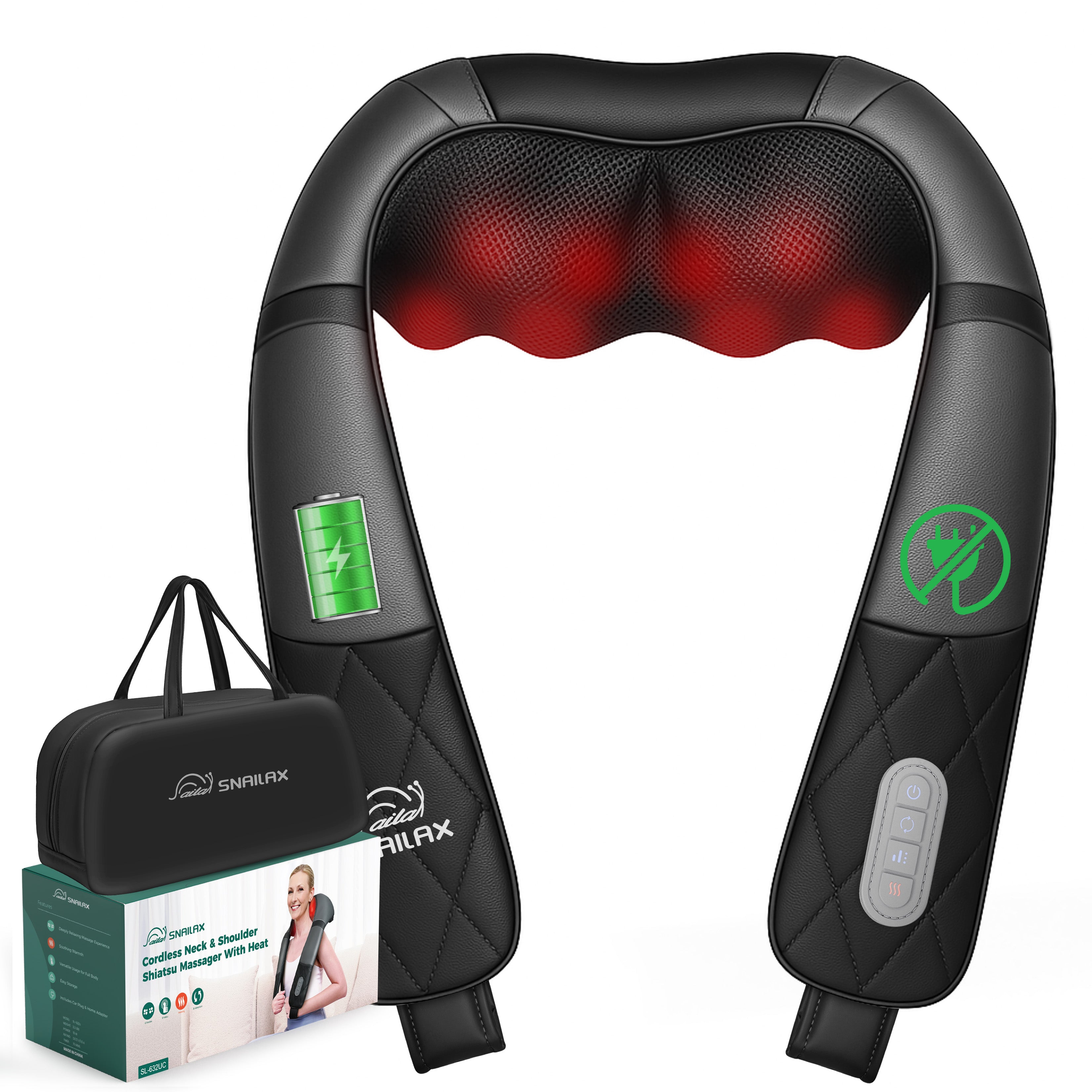 Rechargeable Shiatsu Neck Massager with Heat - Portable for Back & Shoulder Pain