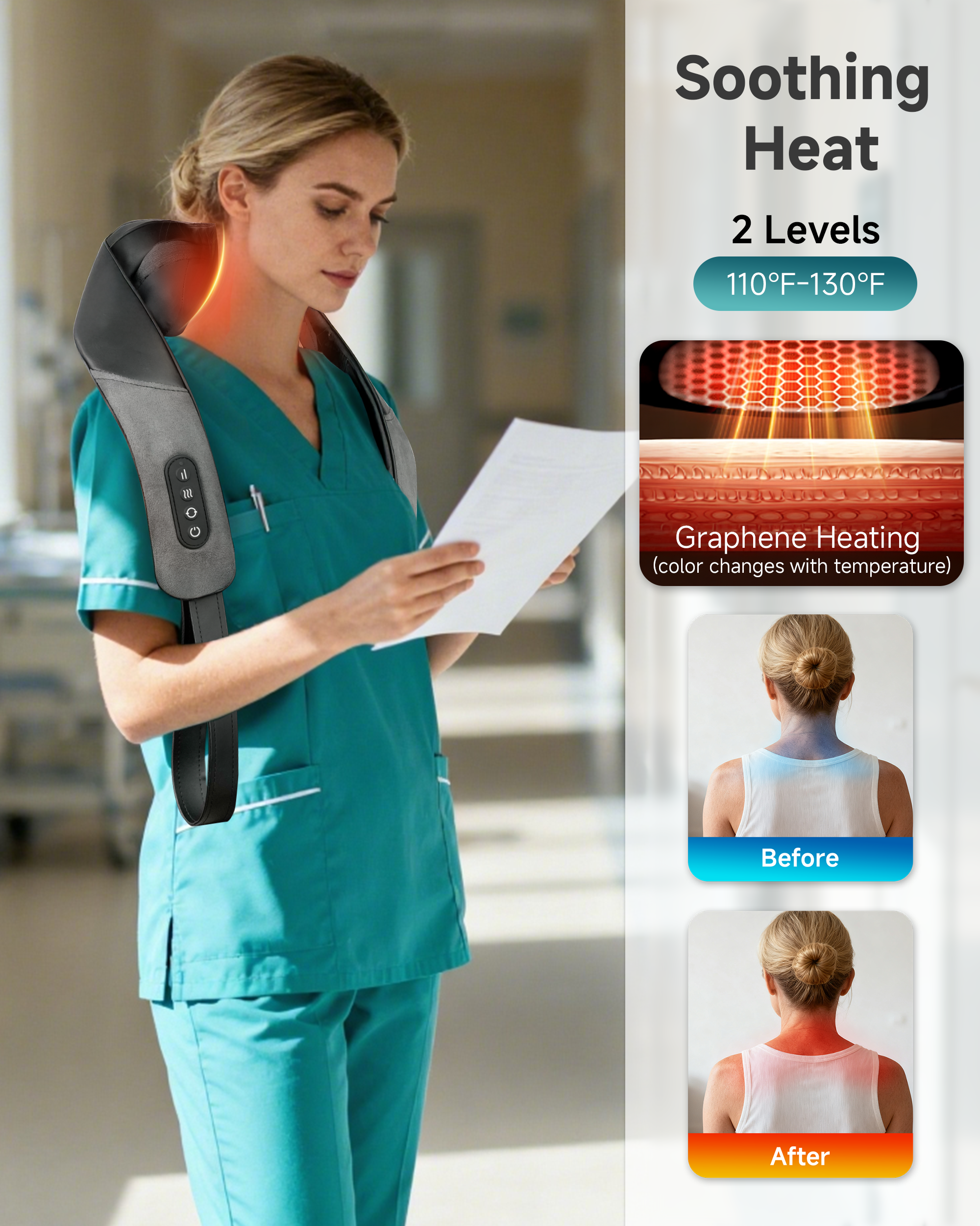 2026 Upgrade Cordless Shiatsu Neck Massager, Graphene & Heating Rechargable