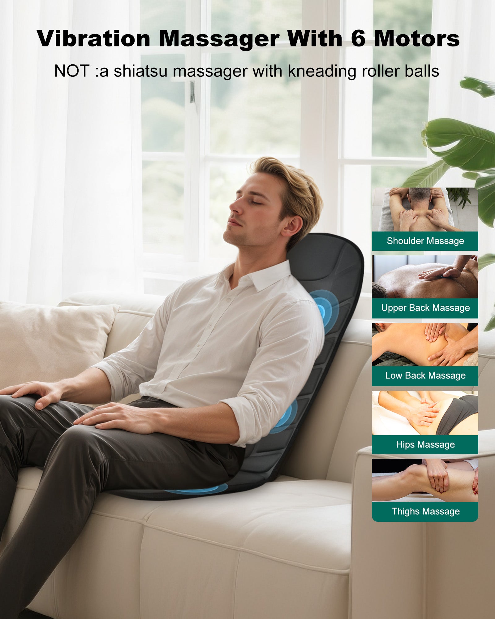 Heated Vibrating Back Massager for Chair – Full Back, Neck & Shoulder Pain Relief