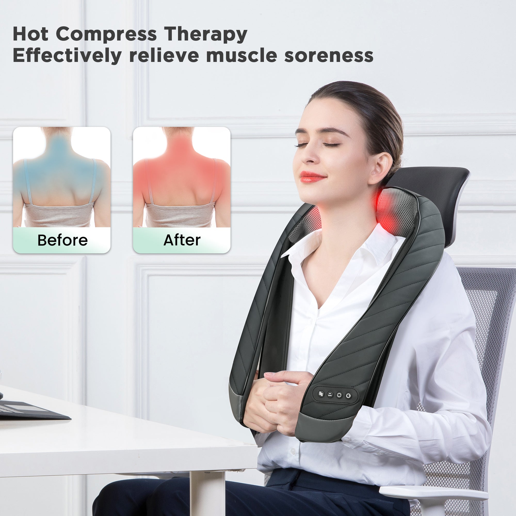 Shiatsu Neck Massager with Heat - 3D Kneading for Neck & Shoulder Pain