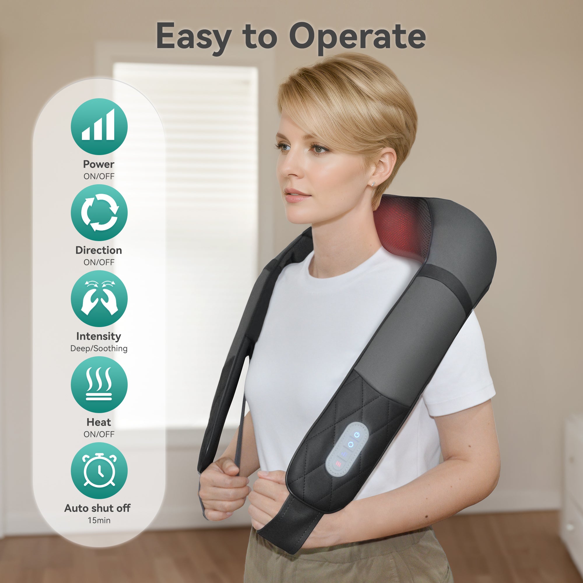 Masseur de cou Shiatsu rechargeable et chauffant – Portable pour les douleurs du dos et des épaules
