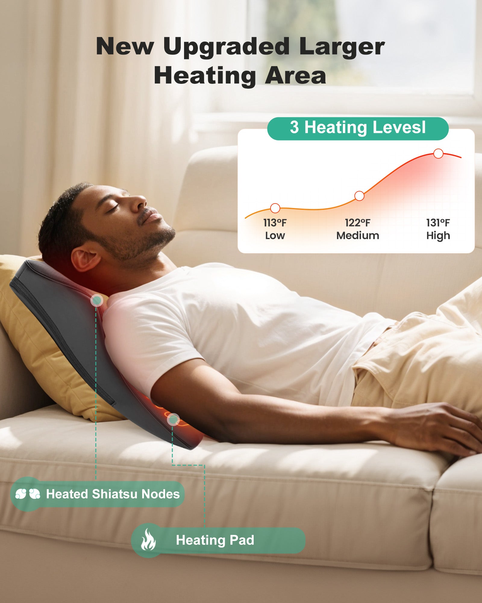 Snailax Cordless Heated Shiatsu Back and Neck Massager with Lumbar Support