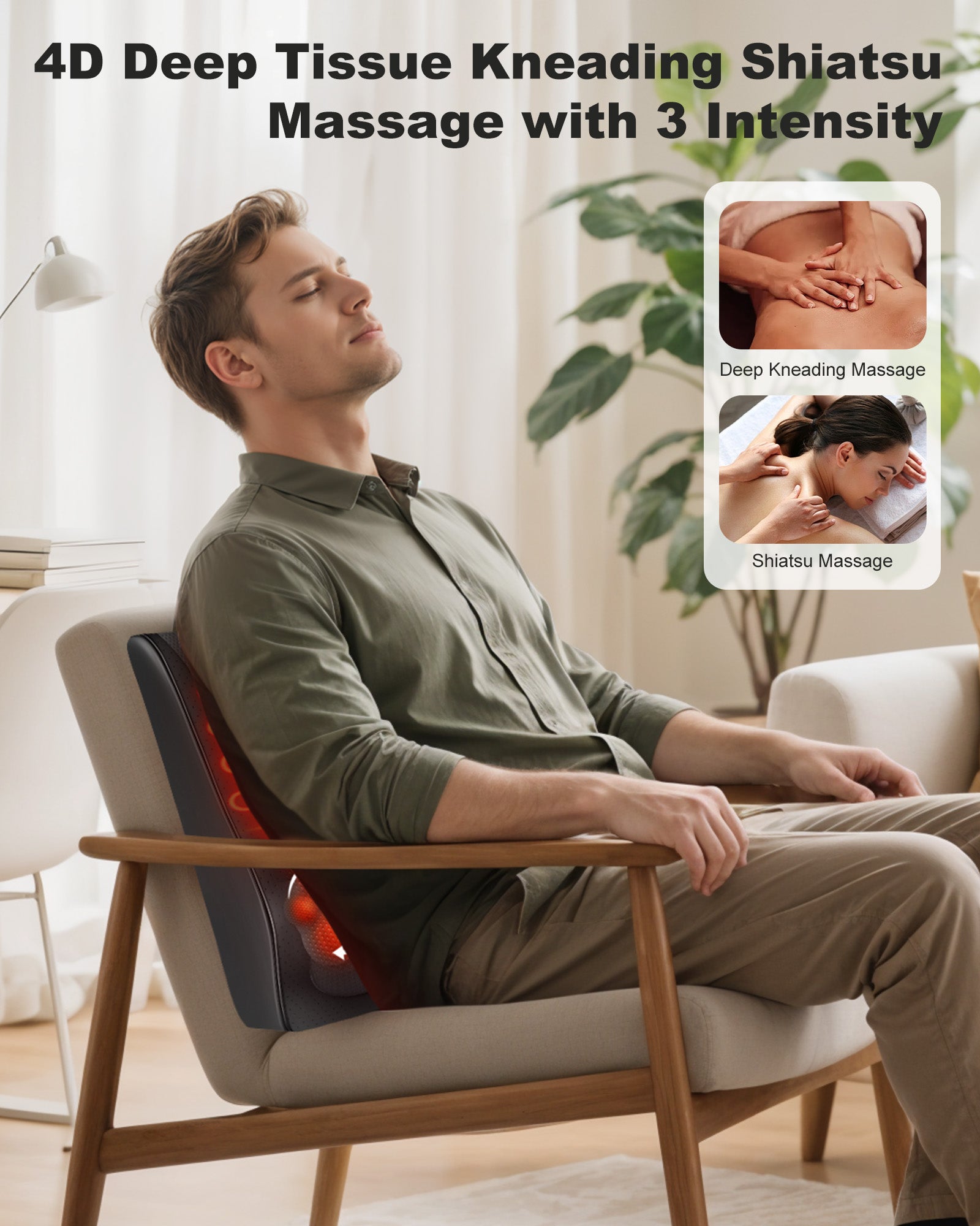 Snailax Cordless Heated Shiatsu Back and Neck Massager with Lumbar Support