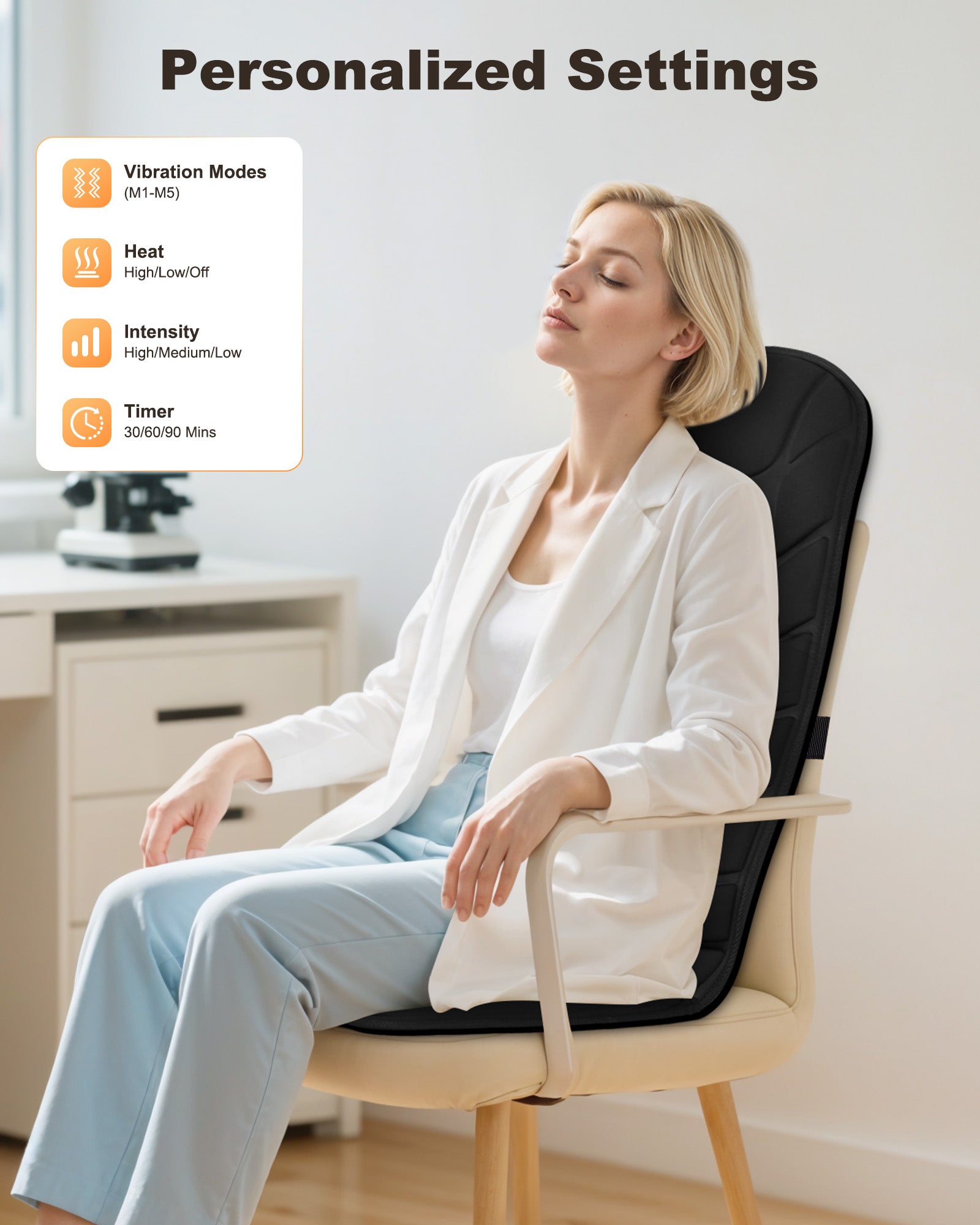 Heated Vibrating Back Massager for Chair - Neck & Lower Pain Relief