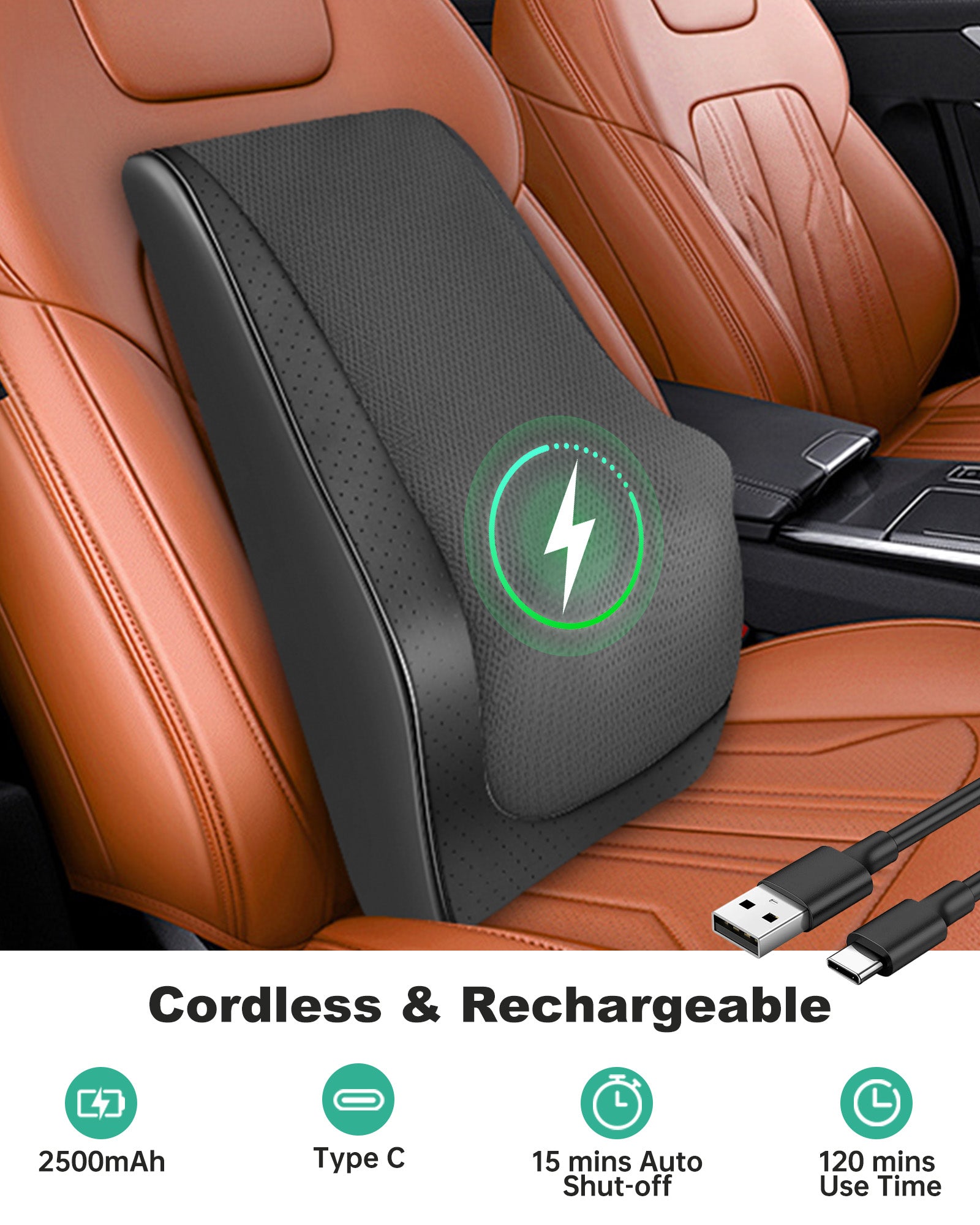 Snailax Cordless Heated Shiatsu Back and Neck Massager with Lumbar Support