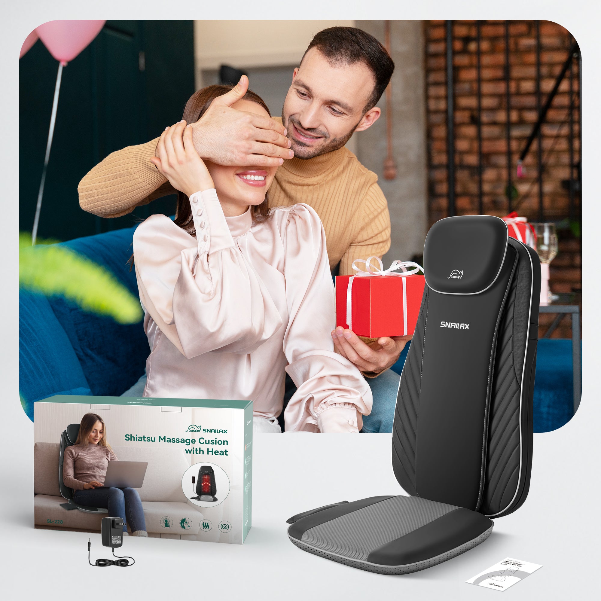 Snailax Heated Back Massager with Vibration - Office Chair & Car Seat