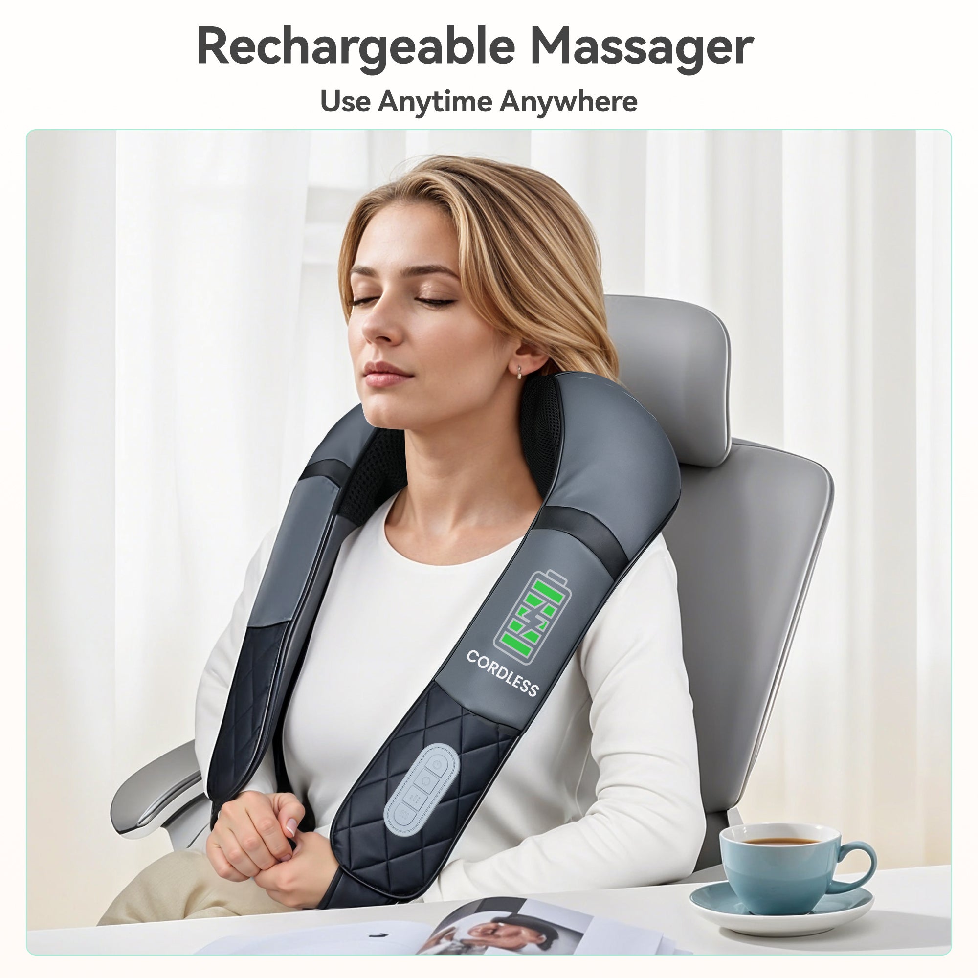 Masseur de cou Shiatsu rechargeable et chauffant – Portable pour les douleurs du dos et des épaules