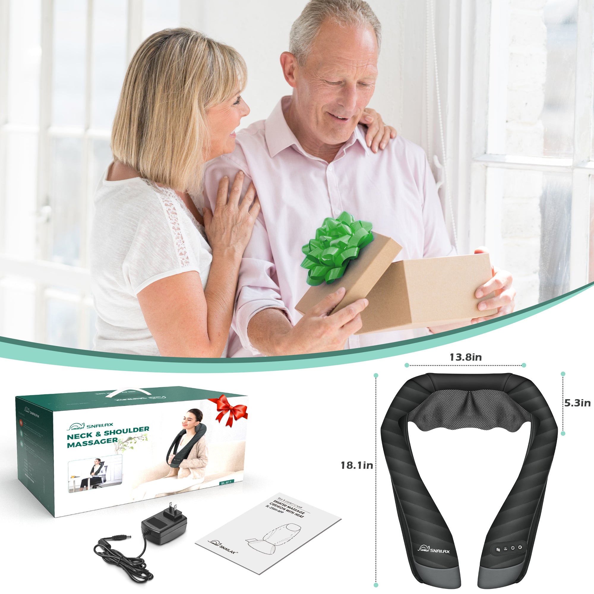 Shiatsu Neck Massager with Heat - 3D Kneading for Neck & Shoulder Pain