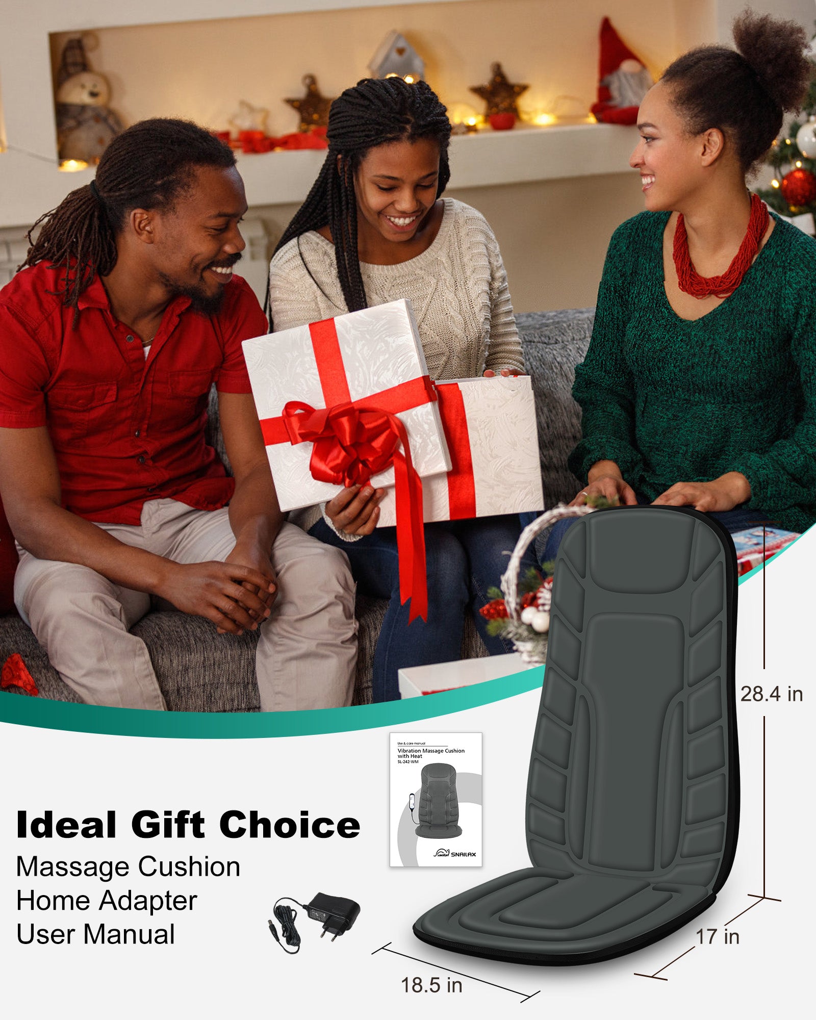 Heated Vibrating Back Massager for Chair – Full Back, Neck & Shoulder Pain Relief