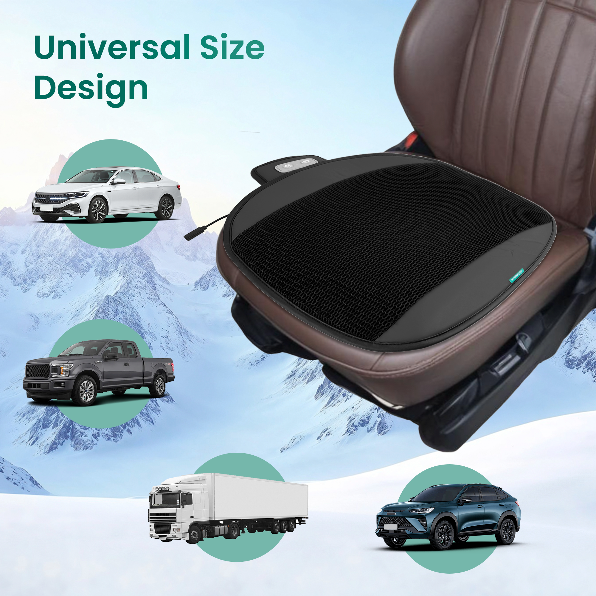 Cooling Car Seat Cushion with 2 Fans & 3D Mesh - Auto Shut-Off