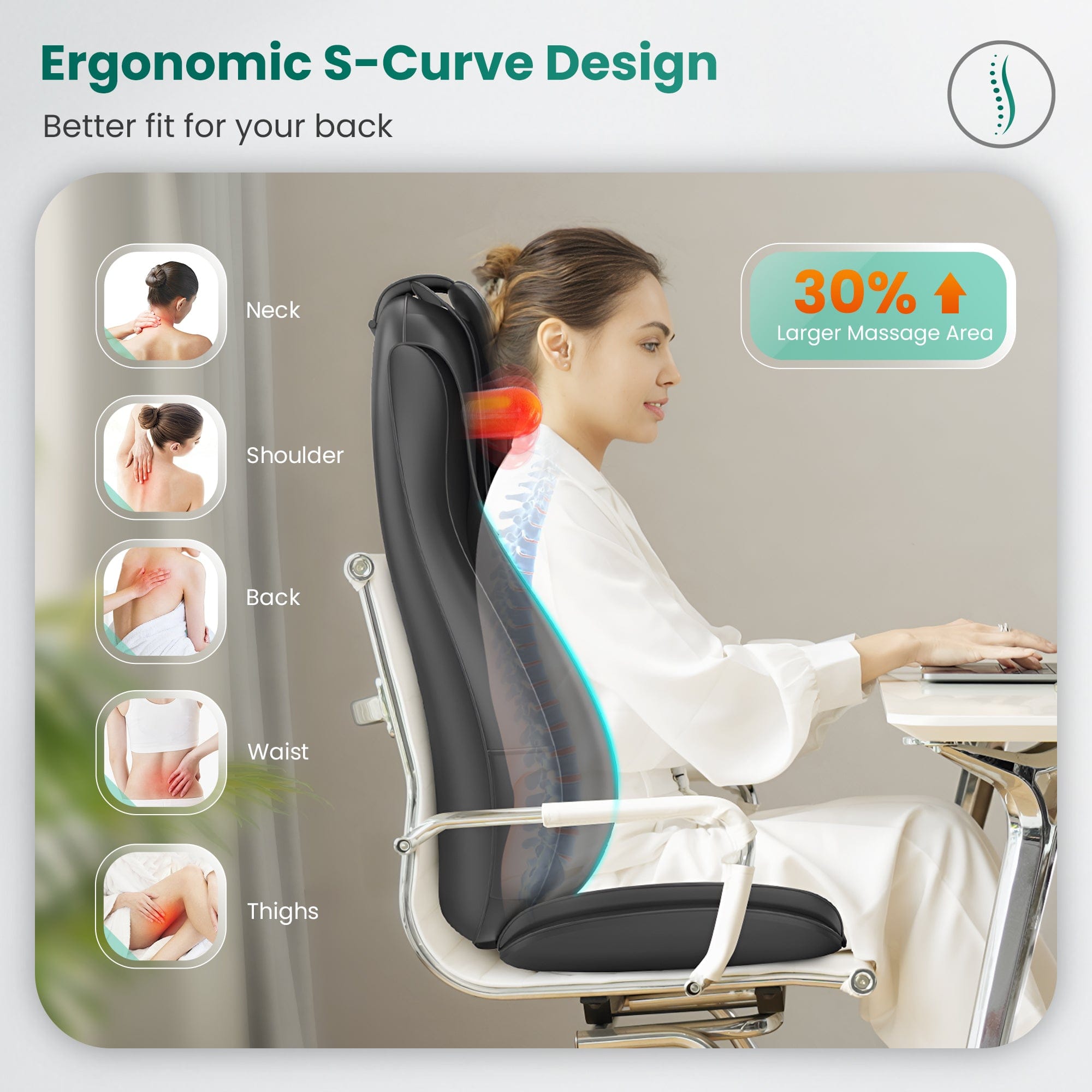 S-Curve Design of Snailax 2025 Updated Full Body Massage Chair Pad