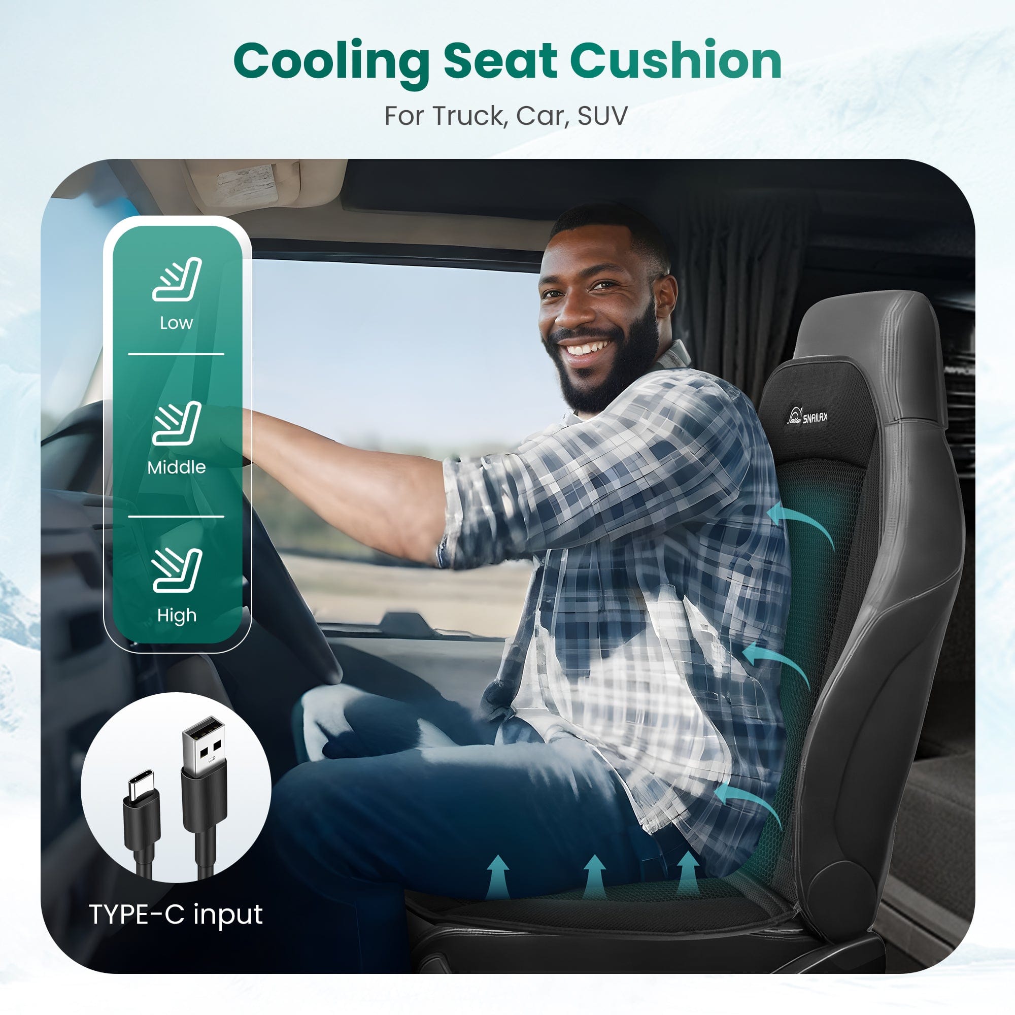 Snailax Back Massager Snailax Cooling Car Seat Cover for Car with 3 Adjustable Cooling Air Speeds, Universal Fit for Most Cars, SUV, Truck, USB Charging - 278