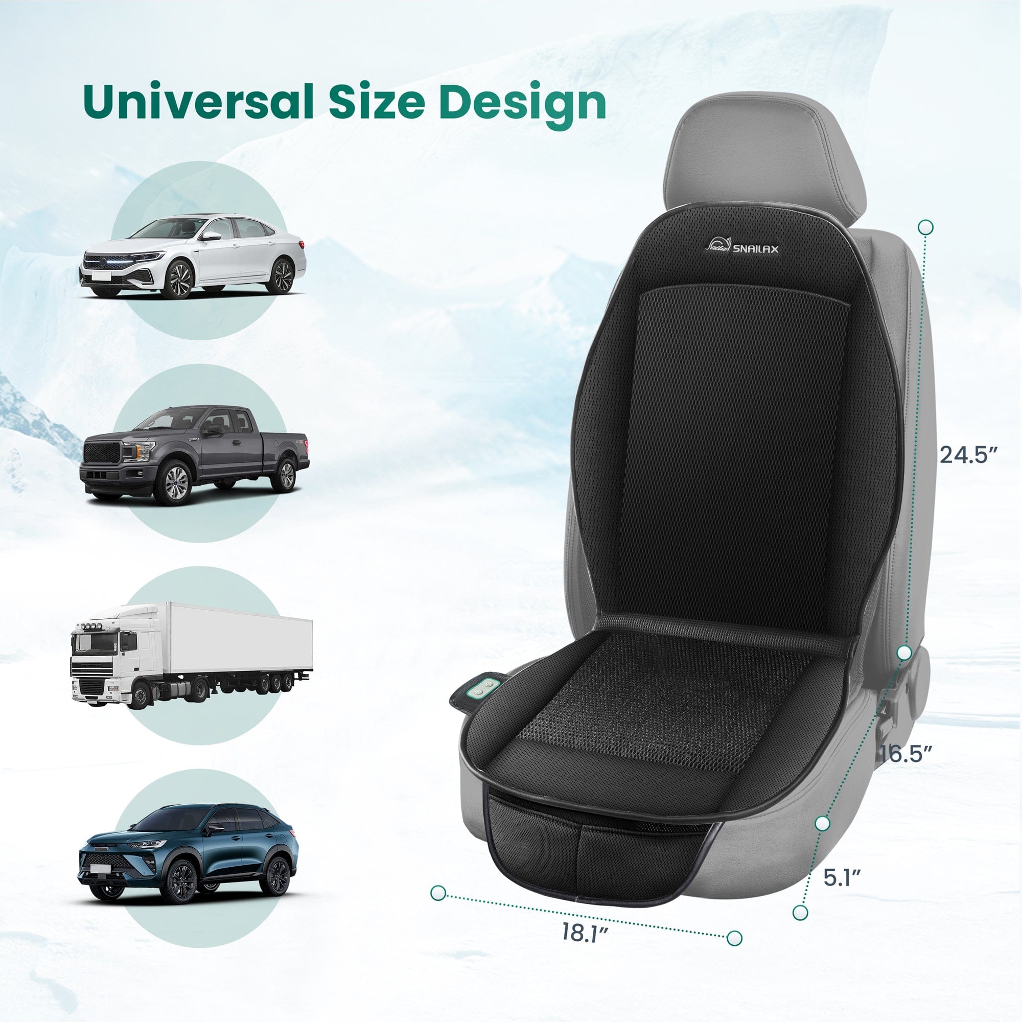 Snailax Back Massager Snailax Cooling Car Seat Cover for Car with 3 Adjustable Cooling Air Speeds, Universal Fit for Most Cars, SUV, Truck, USB Charging - 278