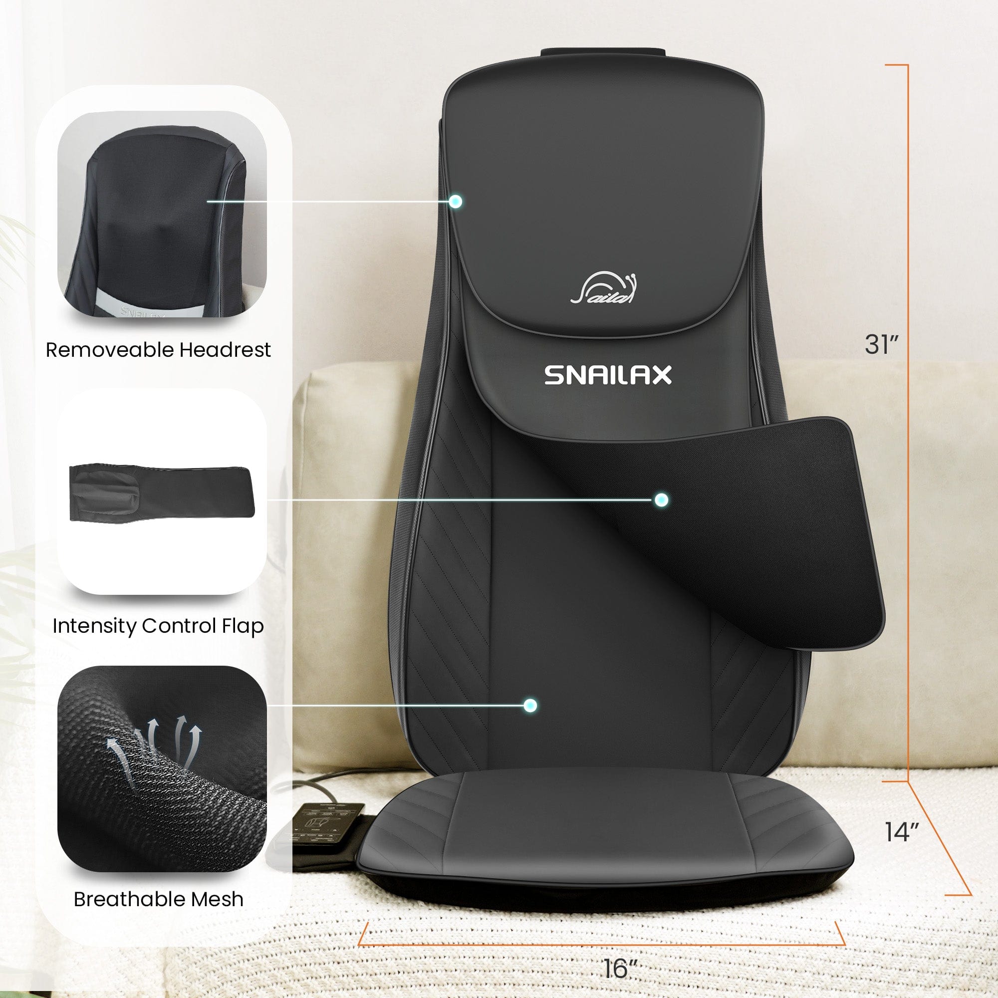 Snailax Back Massager Snailax Upgraded Deep Kneading Shiatsu Back Massager with Heat with Adjustable Intensity - 220