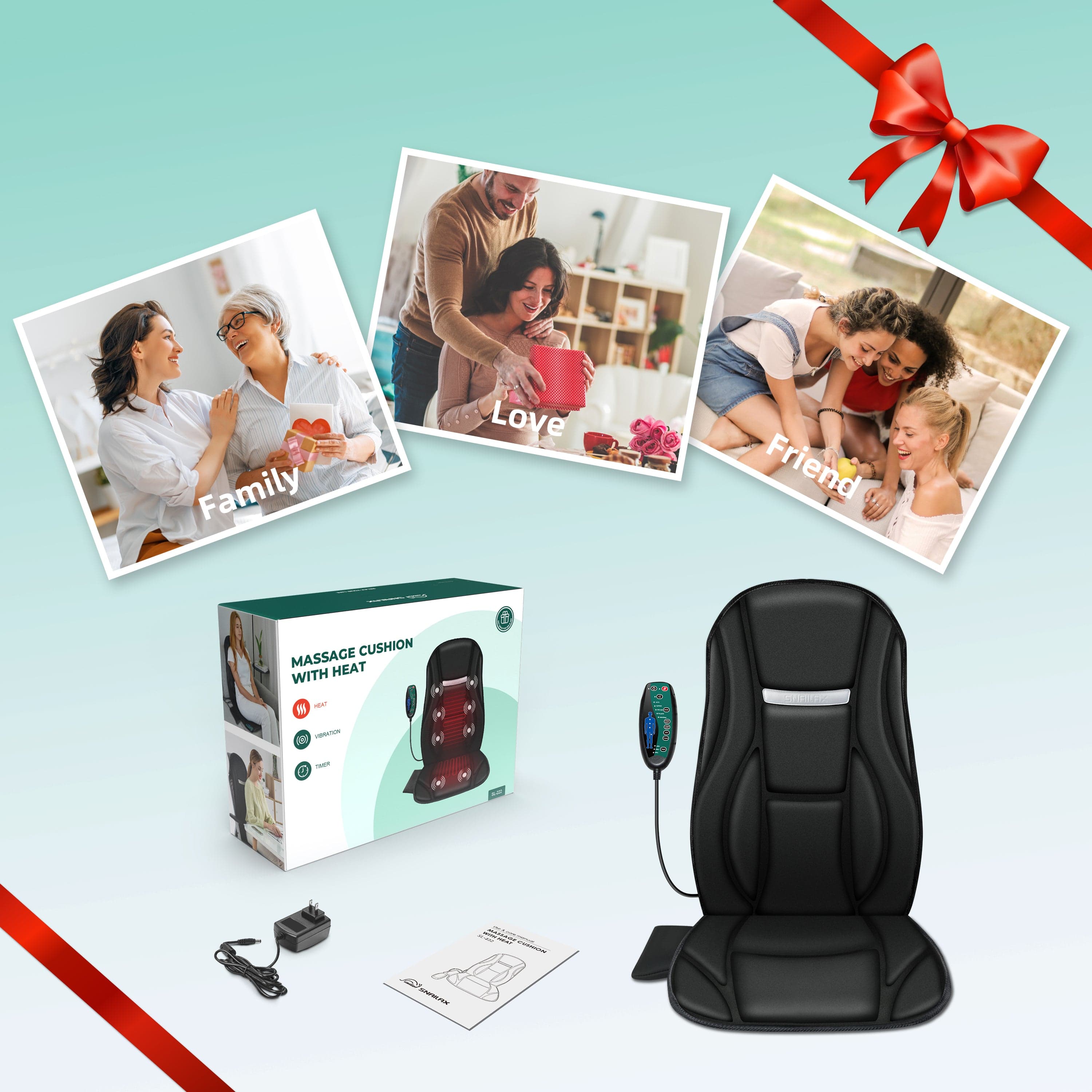 Snailax Back Massager Snailax Vibration Back Massager with Heat, Seat Massager with 8 Vibrating Motors & 5 Modes - 222