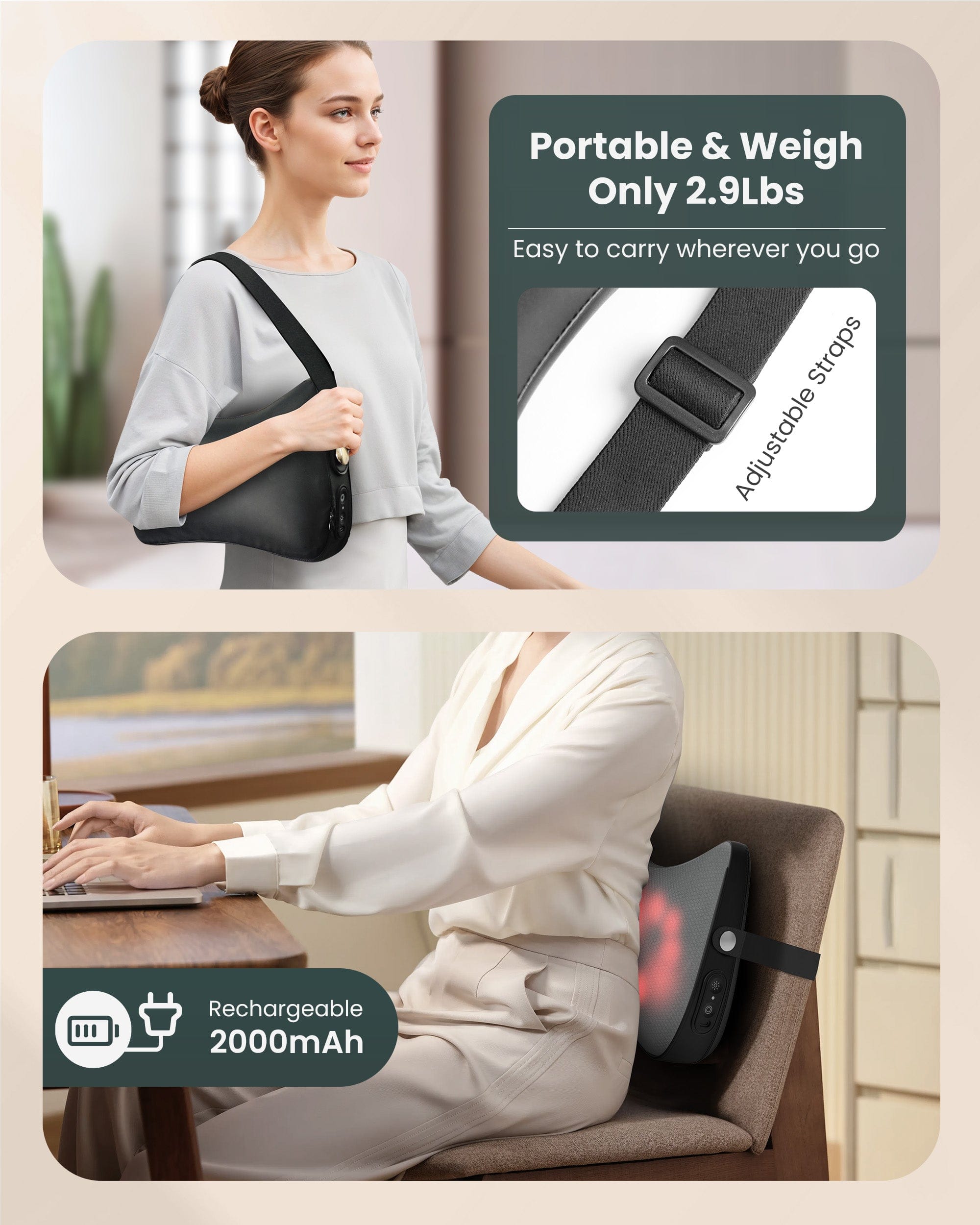 Snailax Lumbar Support & Massager Snailax Back and Neck Massager with Heat, Cordless Shiatsu Neck Massager, 4D Massager for Neck, Shoulder, Lower Back, Massage Pillow - 145