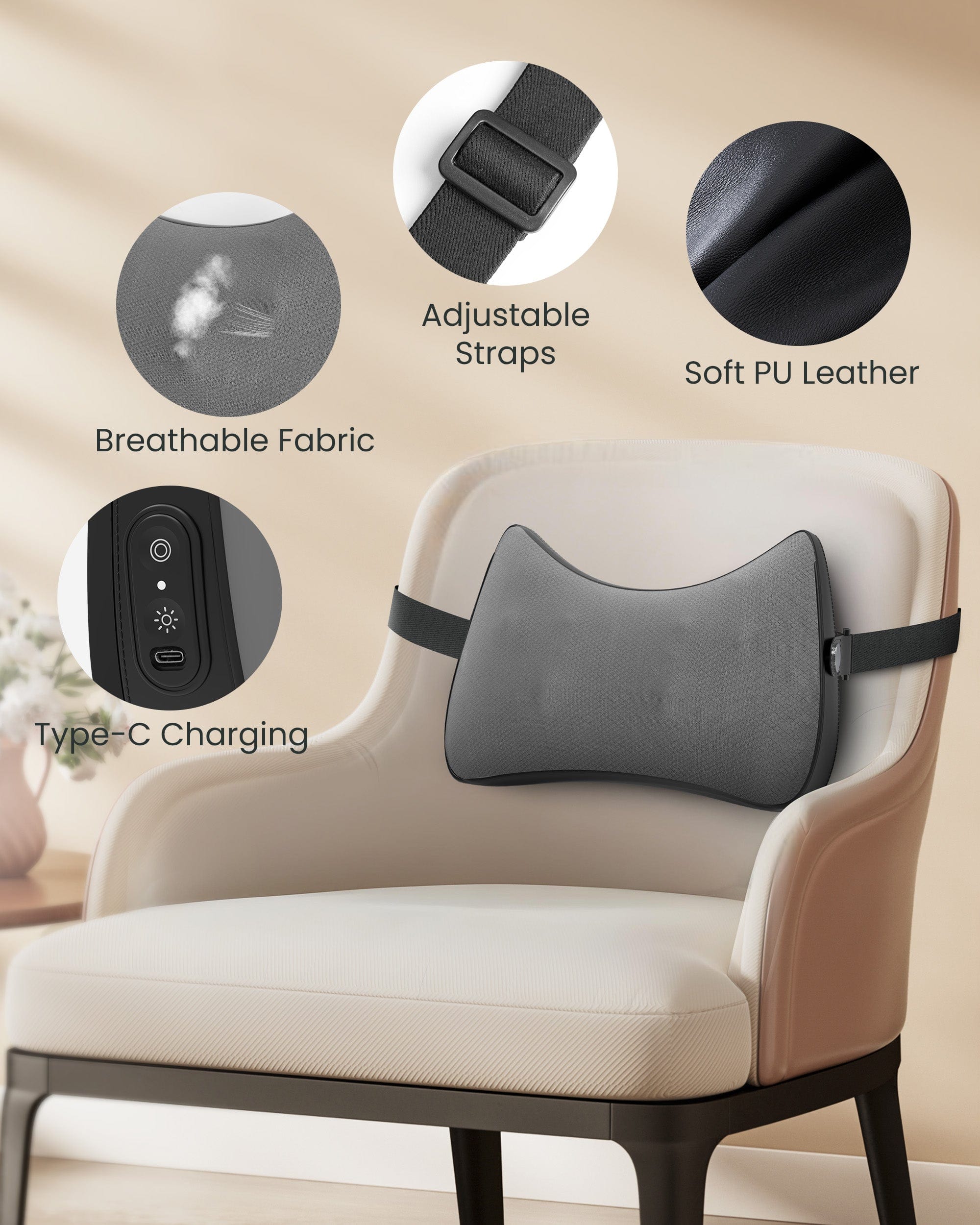 Snailax Lumbar Support & Massager Snailax Back and Neck Massager with Heat, Cordless Shiatsu Neck Massager, 4D Massager for Neck, Shoulder, Lower Back, Massage Pillow - 145