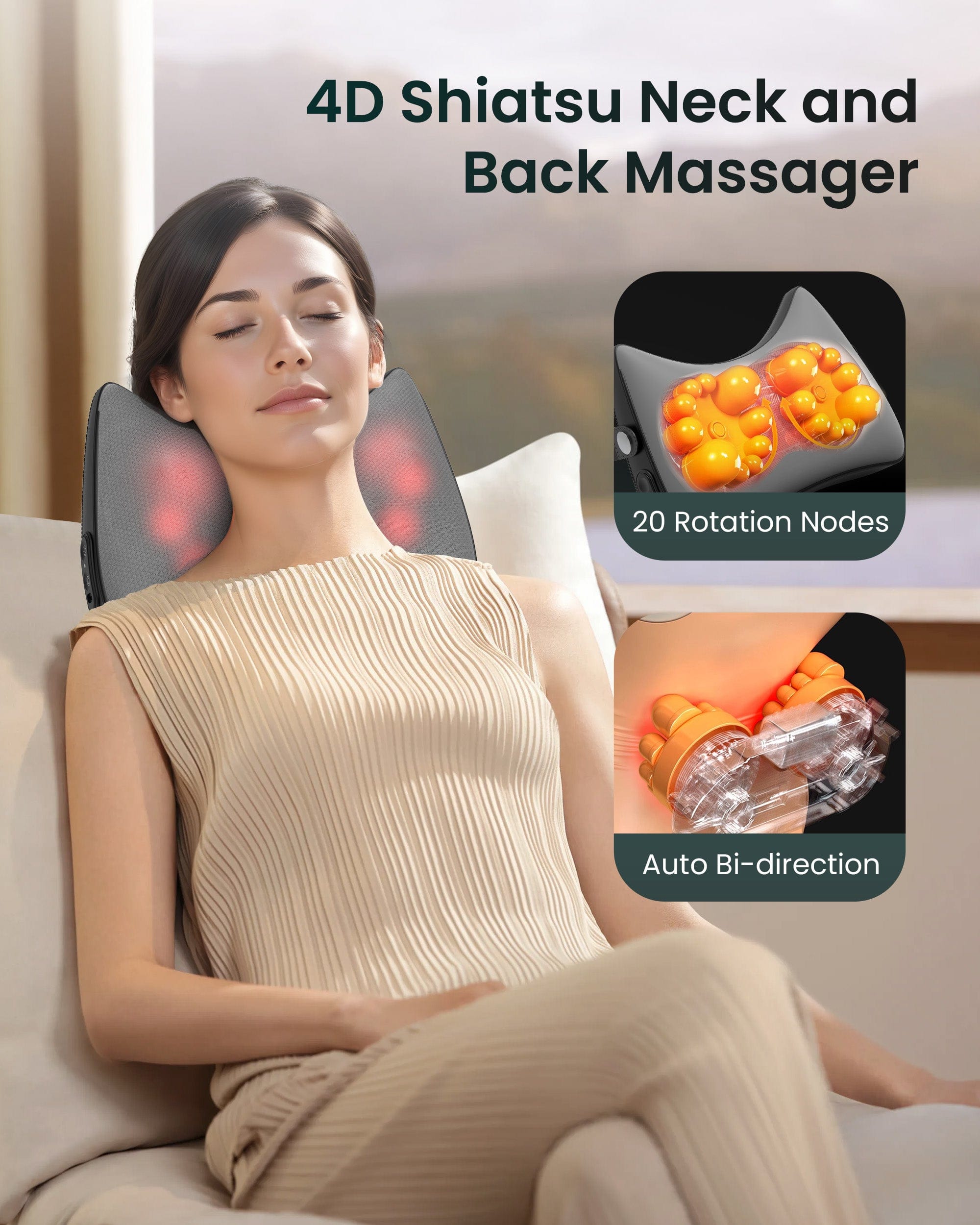 Snailax Lumbar Support & Massager Snailax Back and Neck Massager with Heat, Cordless Shiatsu Neck Massager, 4D Massager for Neck, Shoulder, Lower Back, Massage Pillow - 145