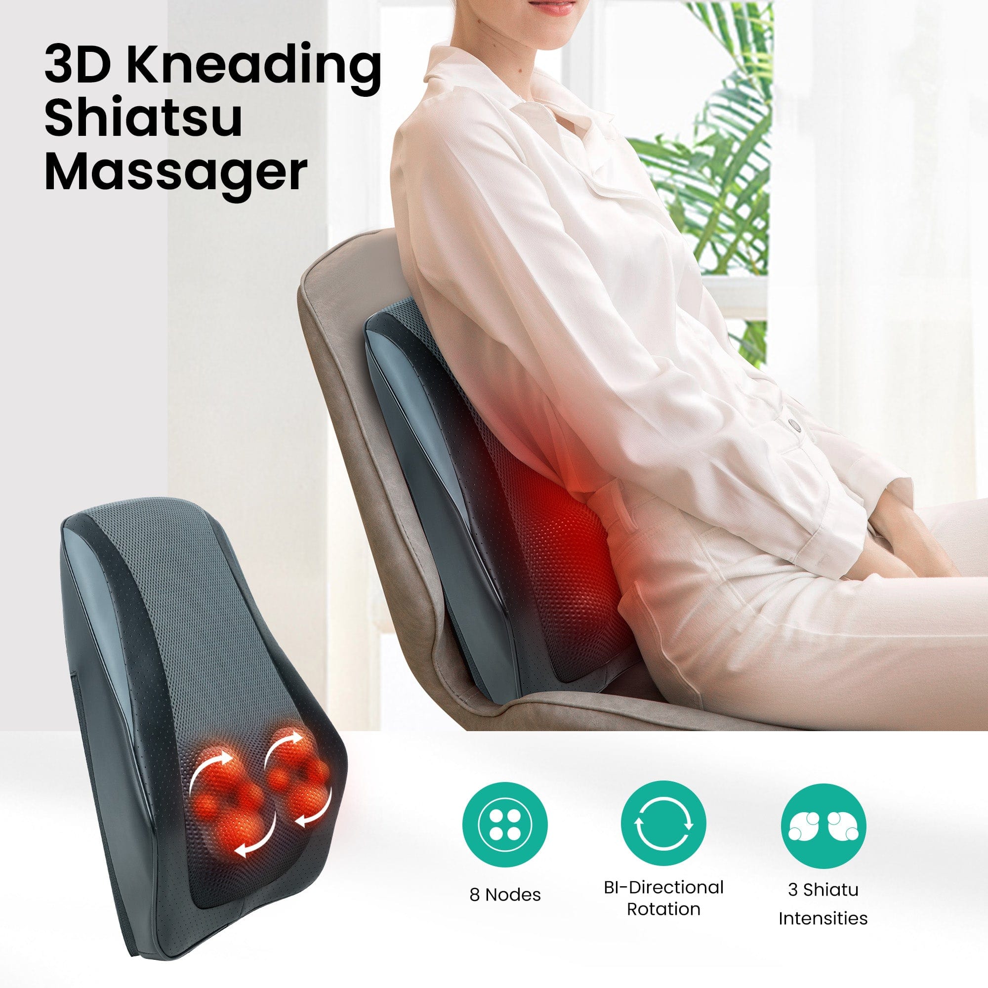 Snailax Lumbar Support & Massager Snailax Back Massager for Back Pain Deep Tissue, Shiatsu Lower Back Neck Massager with Heat, Kneading Massage Pillow for Back Neck Shoulder - 128