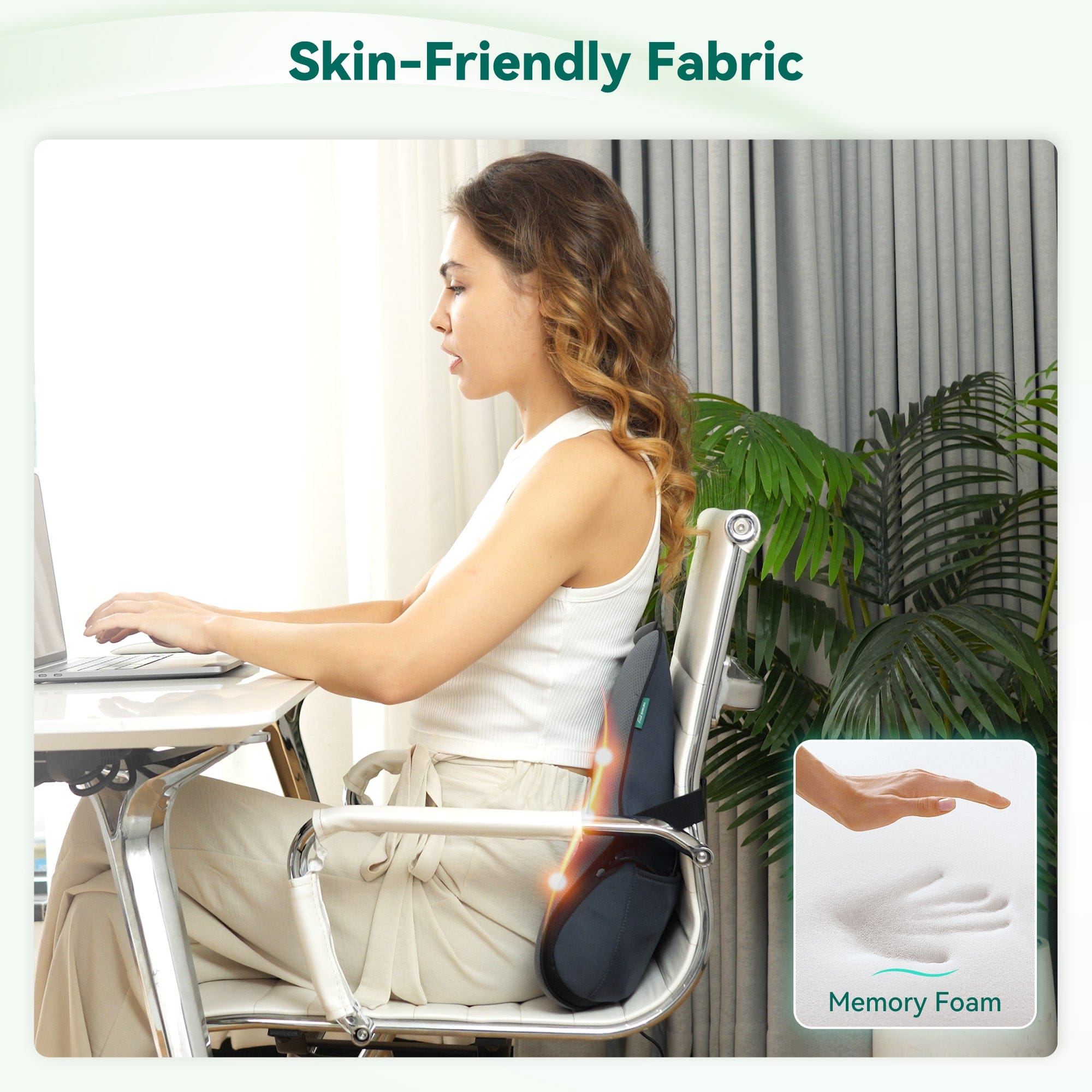 Snailax Lumbar Support & Massager Snailax Memory Foam Shiatsu Back Massager Lumbar Support Pillow with Heat, with 8 Shiatsu Nodes for Back Pain Relief - 132