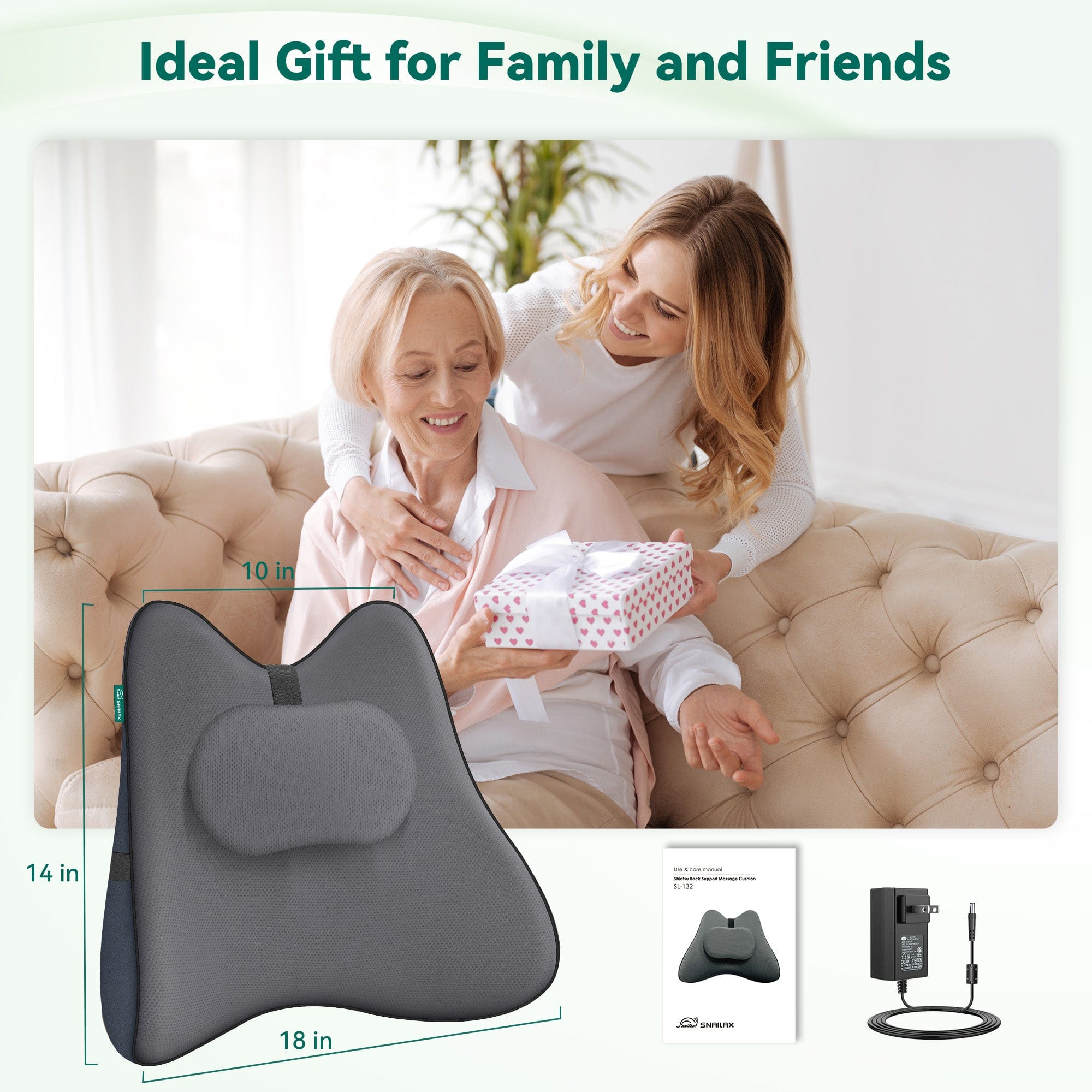 Snailax Lumbar Support & Massager Snailax Memory Foam Shiatsu Back Massager Lumbar Support Pillow with Heat, with 8 Shiatsu Nodes for Back Pain Relief - 132