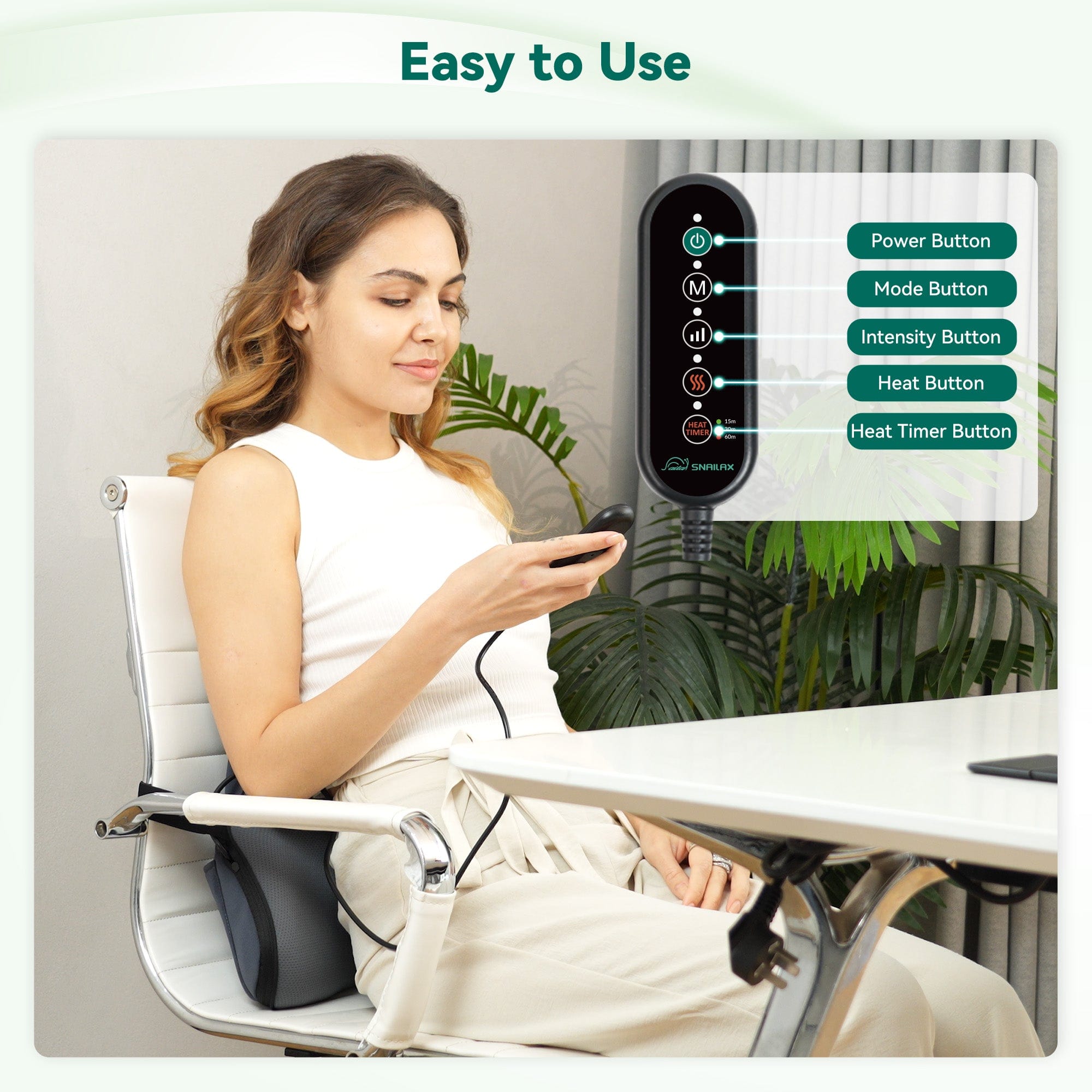 Snailax Lumbar Support & Massager Snailax Memory Foam Shiatsu Back Massager Lumbar Support Pillow with Heat, with 8 Shiatsu Nodes for Back Pain Relief - 132