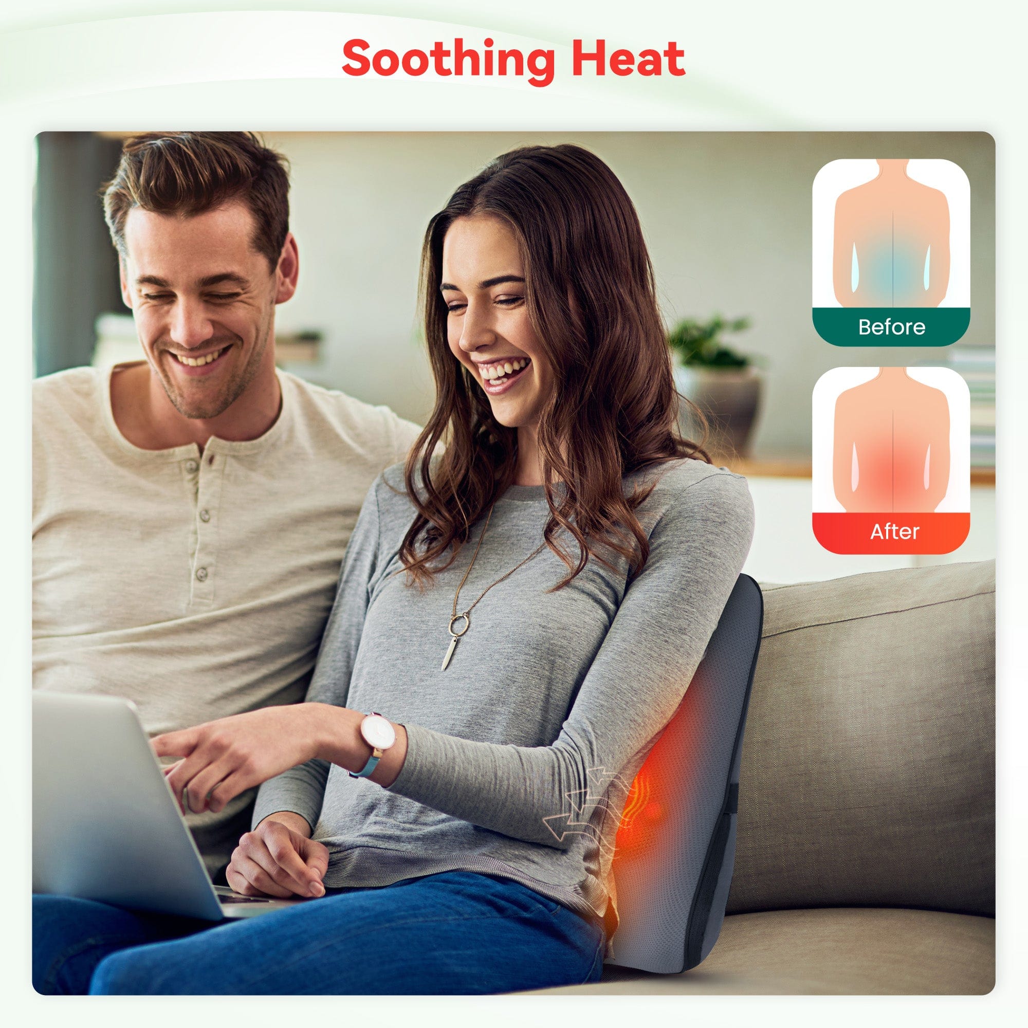 Snailax Lumbar Support & Massager Snailax Memory Foam Shiatsu Back Massager Lumbar Support Pillow with Heat, with 8 Shiatsu Nodes for Back Pain Relief - 132