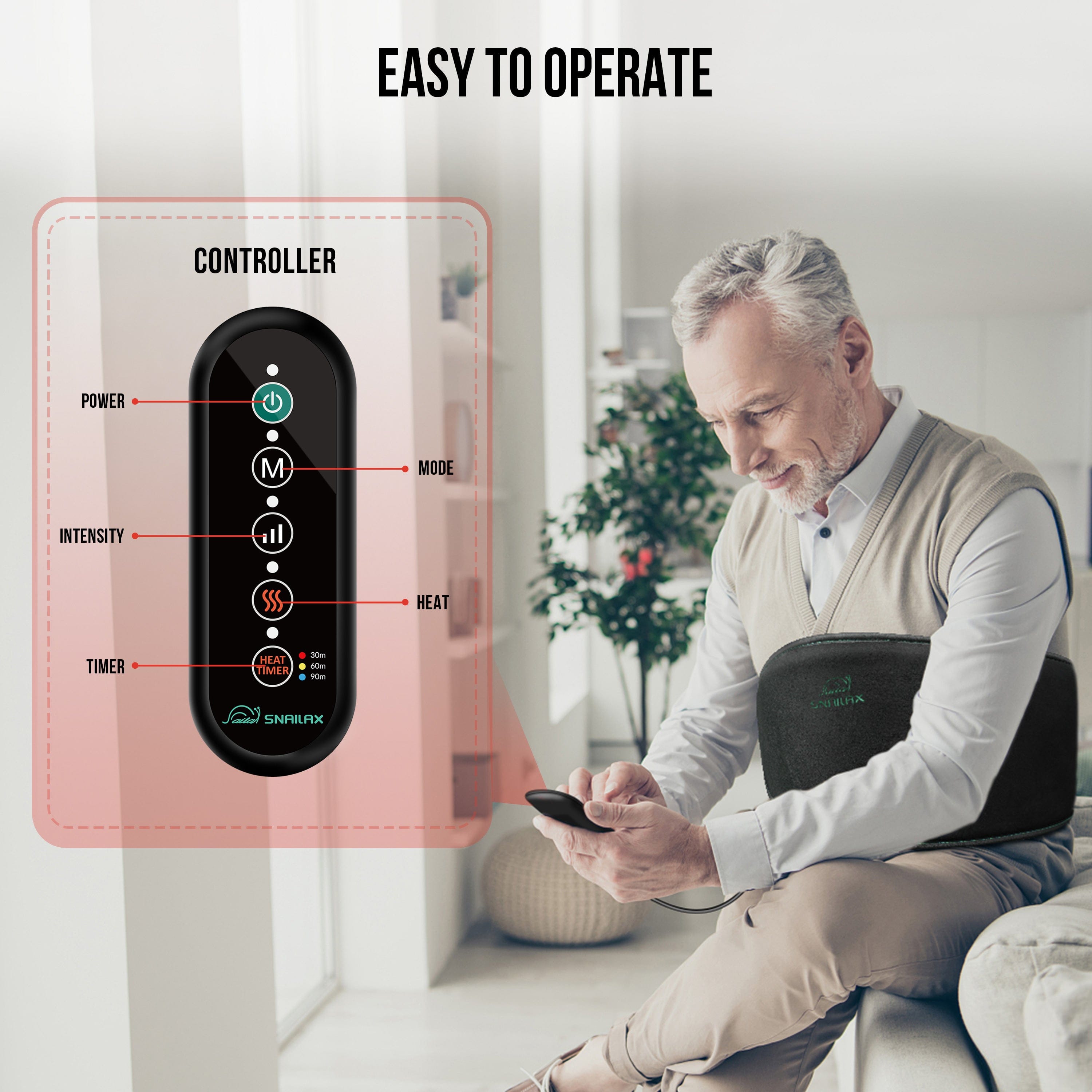 Snailax Lumbar Support & Massager Snailax Vibration Massage Belt for Back Pain Relief with Heat - 606