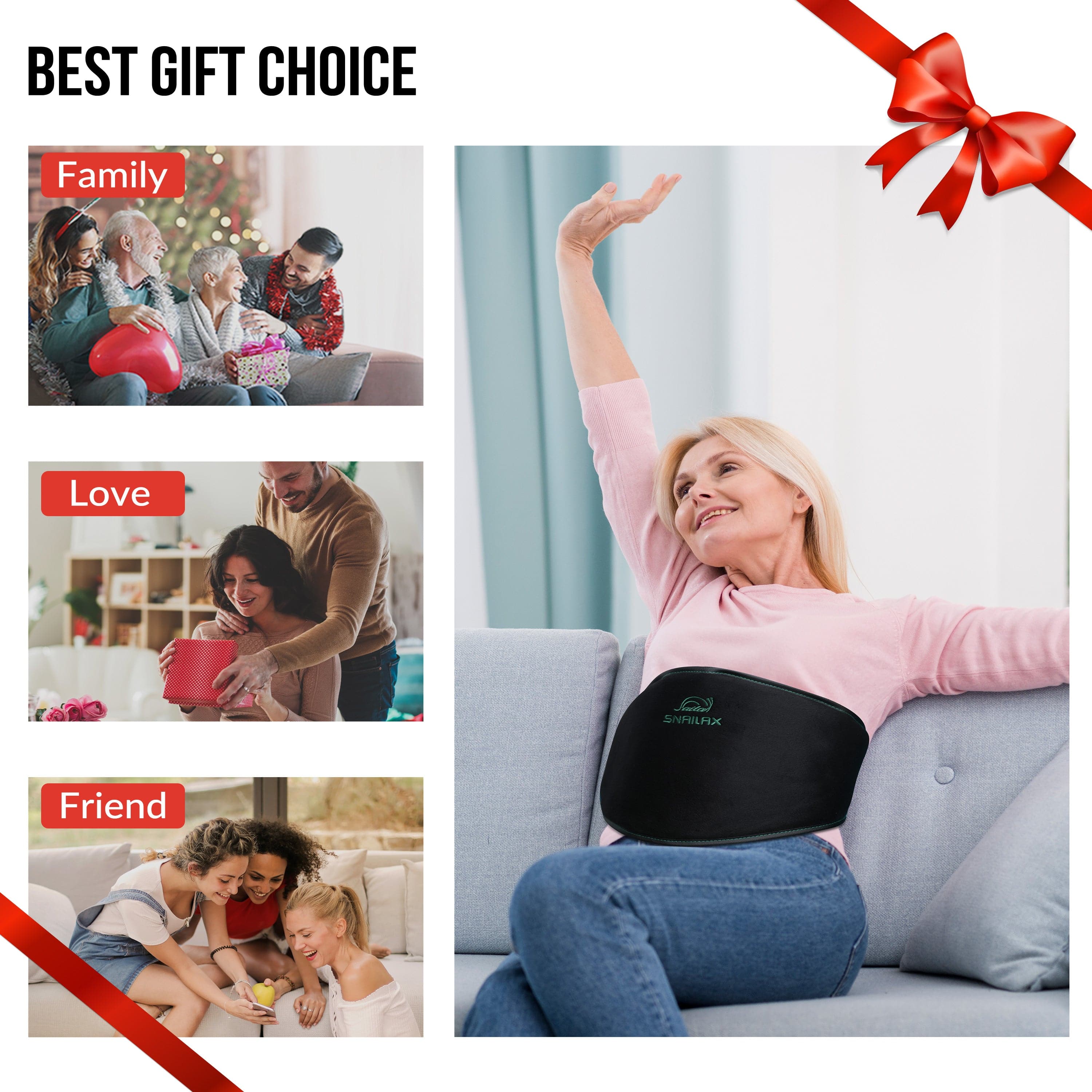 Snailax Lumbar Support & Massager Snailax Vibration Massage Belt for Back Pain Relief with Heat - 606