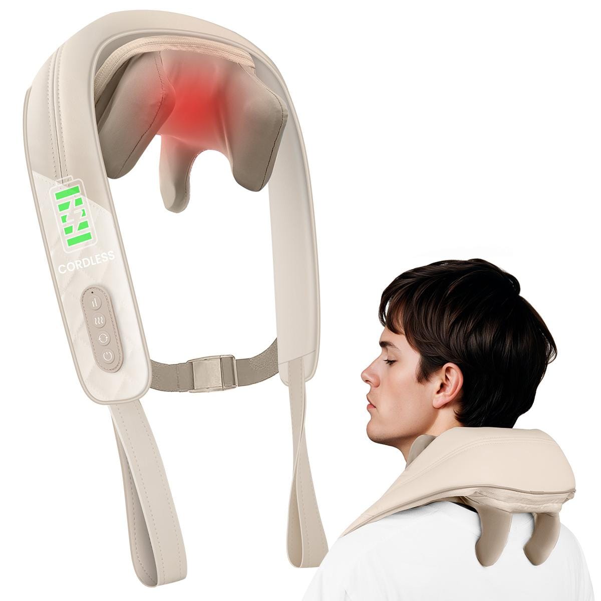 Snailax Neck Massager Khaki Snailax Cordless Neck Shoulder Massager with Heat, 4D Deep Tissue Kneading, Shiatsu Back Massager Pillow for Neck, Shoulder - 682