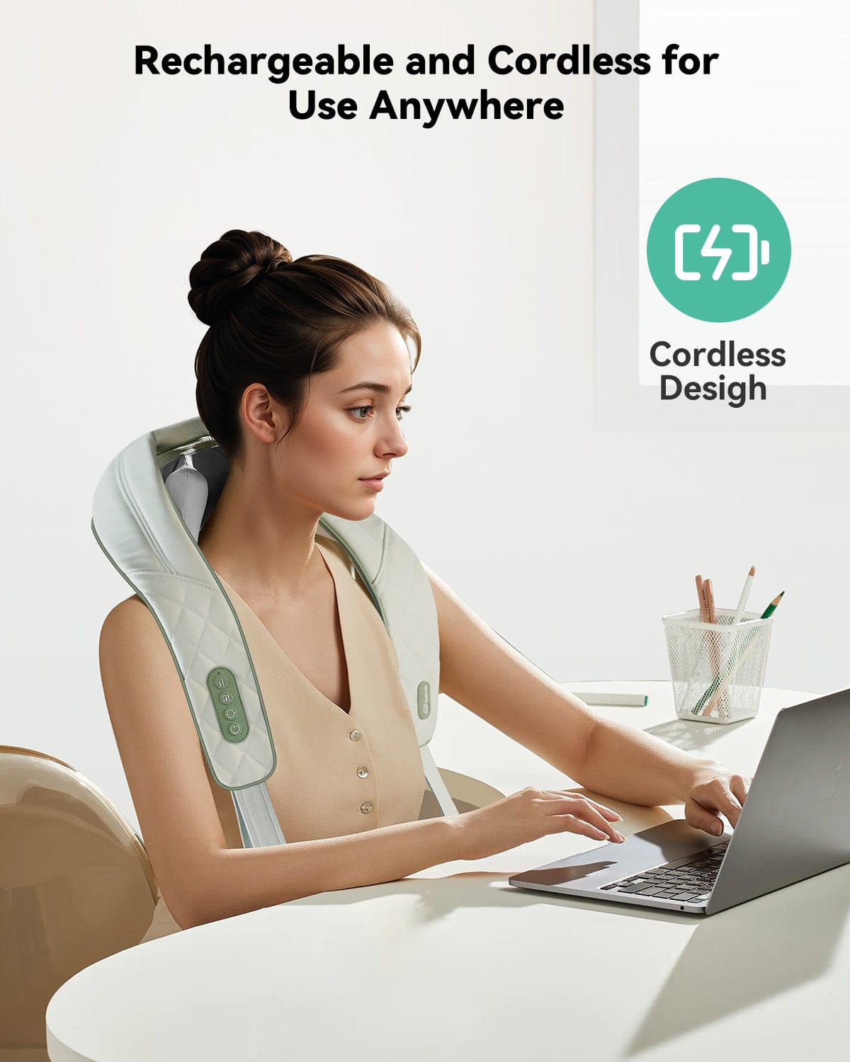 Snailax Neck Massager Snailax Cordless Neck Shoulder Massager with Heat, 4D Deep Tissue Kneading, Shiatsu Back Massager Pillow for Neck, Shoulder - 682