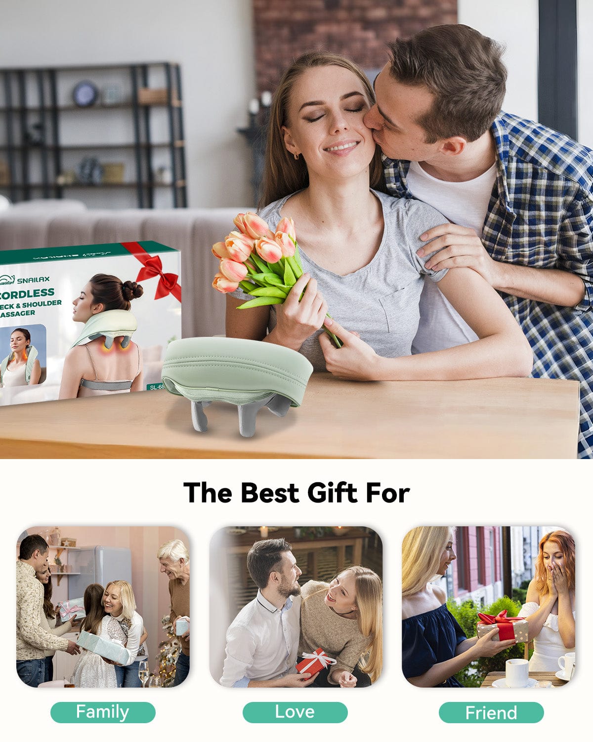 Snailax Neck Massager Snailax Cordless Neck Shoulder Massager with Heat, 4D Deep Tissue Kneading, Shiatsu Back Massager Pillow for Neck, Shoulder - 682