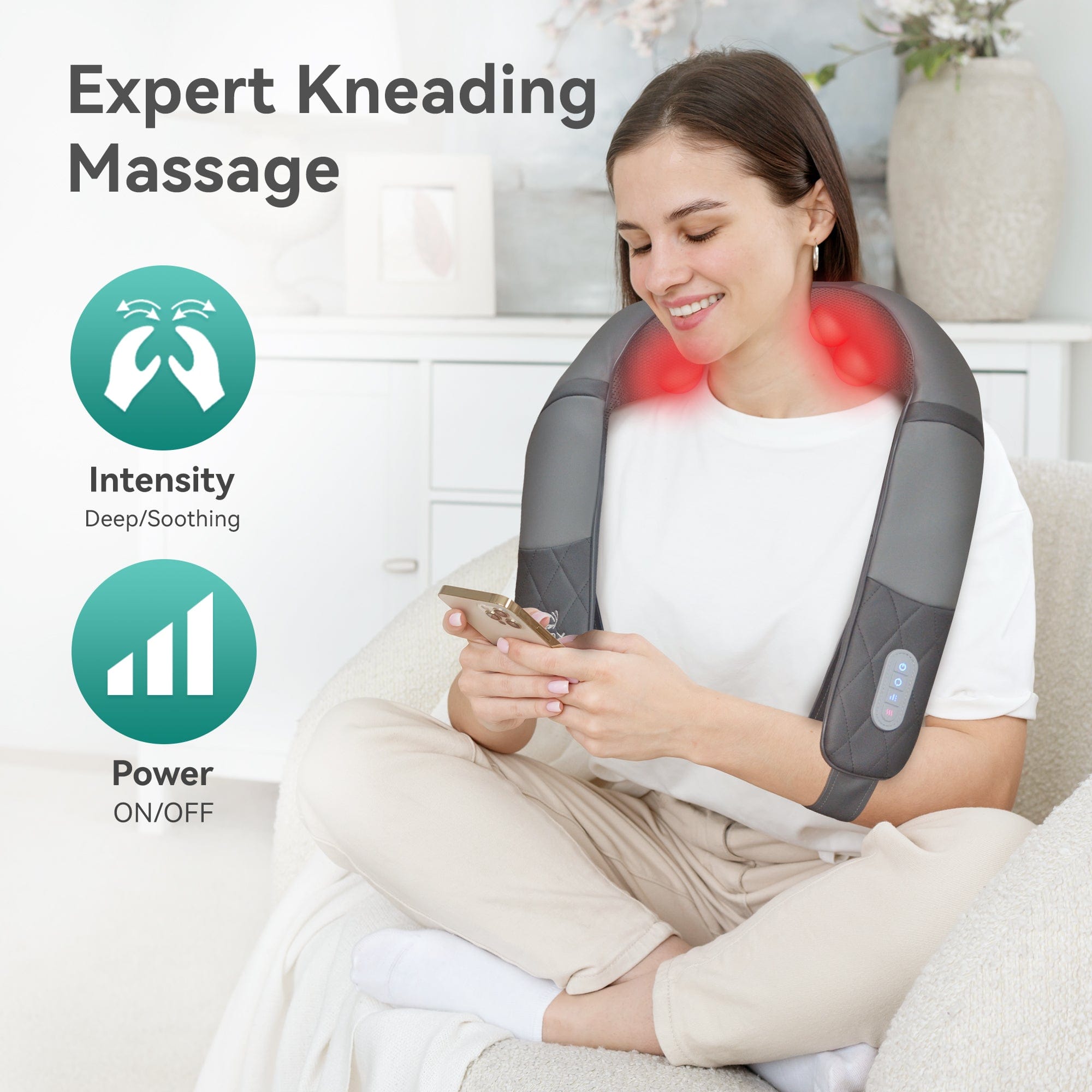 Snailax Neck Massager Snailax Shiatsu Neck and Shoulder Massager with Soothing Heat, Pillow Massage Pillow with Deep Kneading - 632U