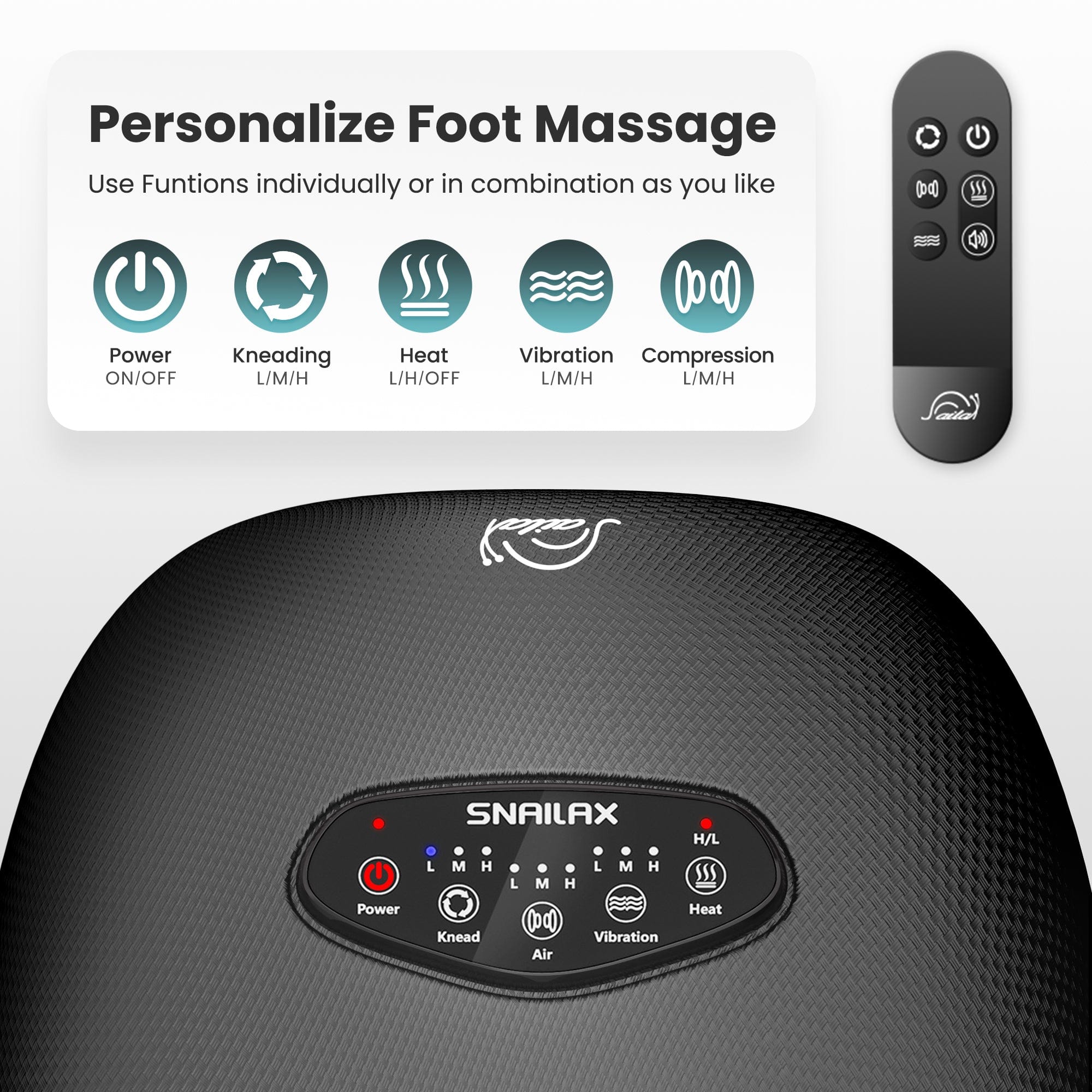 Snailax Snailax Electric Shiatsu Foot Massager with Heat Kneading Vibration Compression and Remote Control, Size 13 - 52A2RC