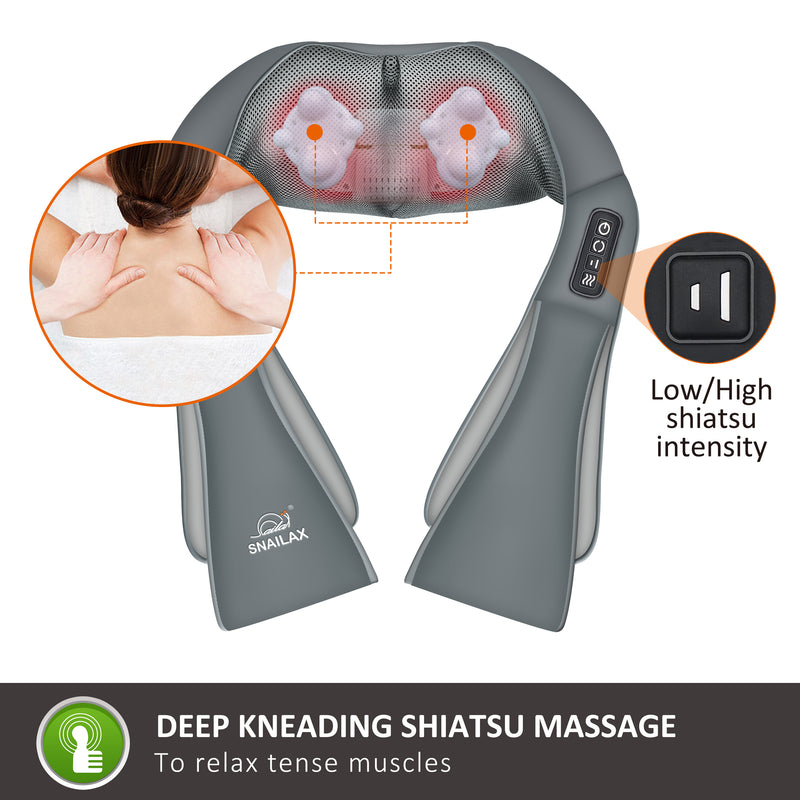 Snailax Shiatsu Neck and Shoulder Massager ,Back Massager with Heat (Grey)--632N-G