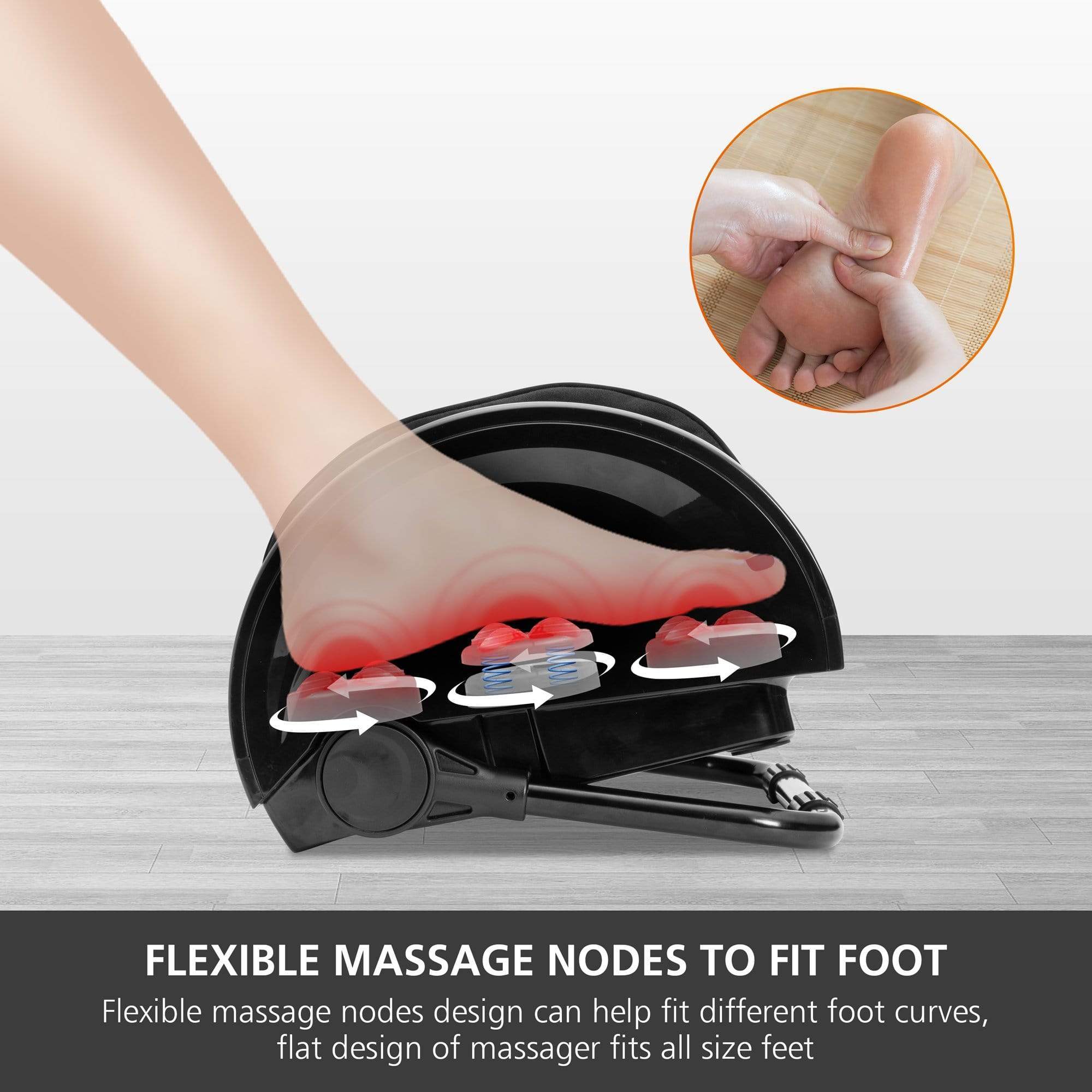 Side view of Snailax 598 foot massager featuring 180-degree adjustable support bar