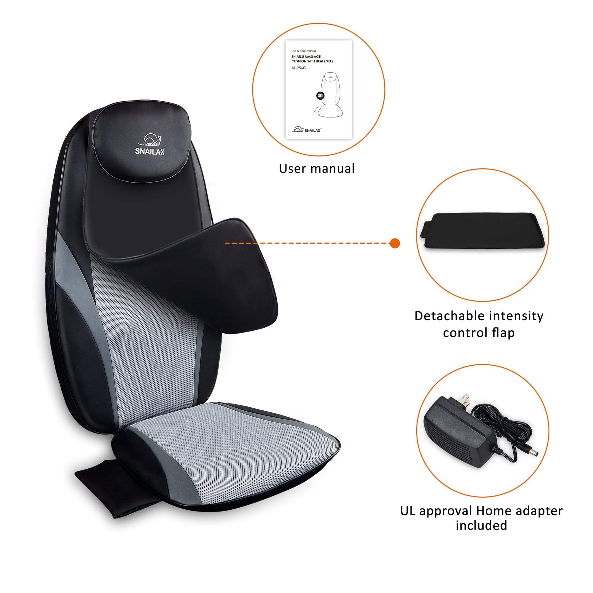 SNAILAX Back Massager Shiatsu Kneading Massaging Cushion with Heat & Vibration Control