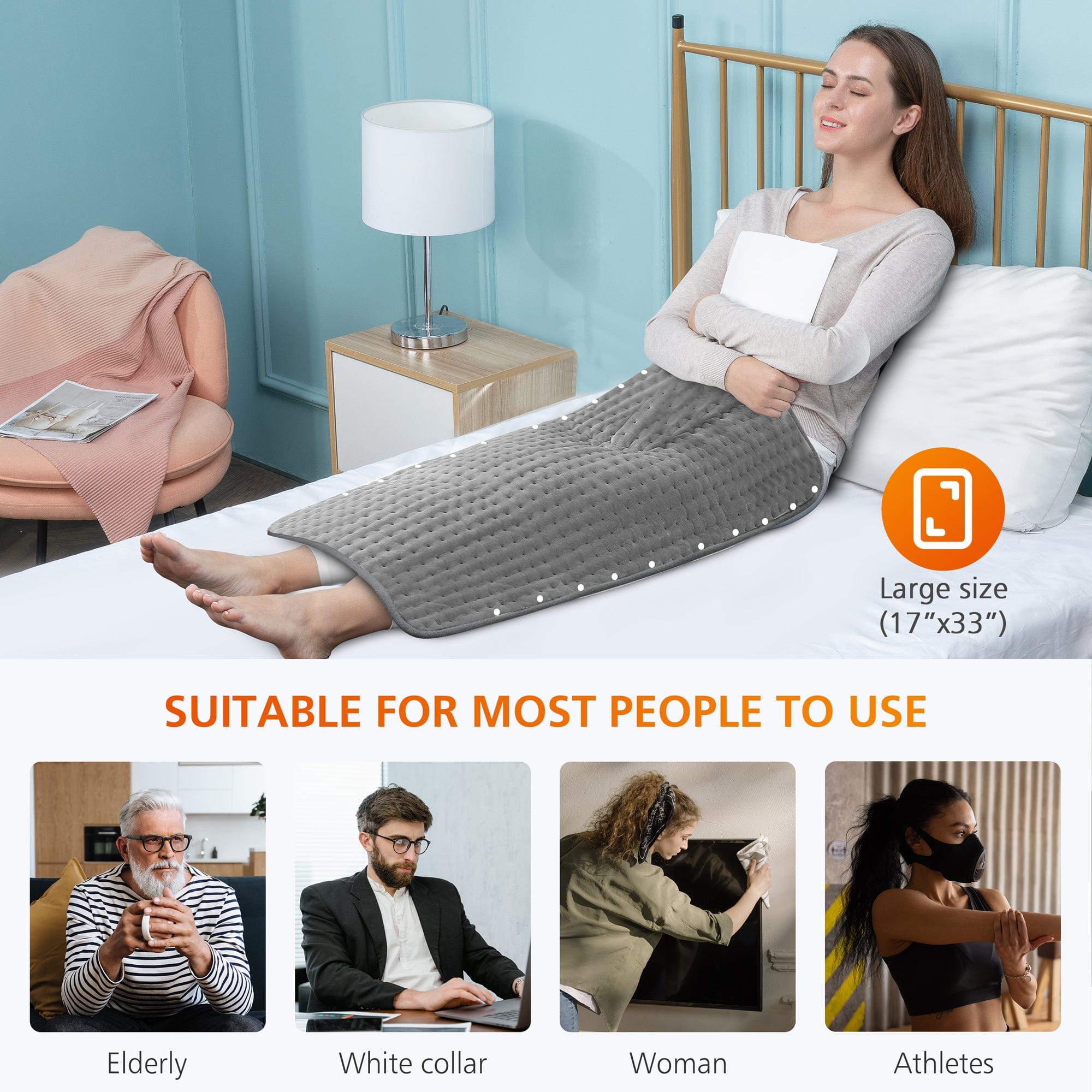 Snailax Massage Mat 2-in-1 Foot Warmer & Heating Pad for Back Pain,6 Temperature Settings & Auto Shut Off -KH-019F8