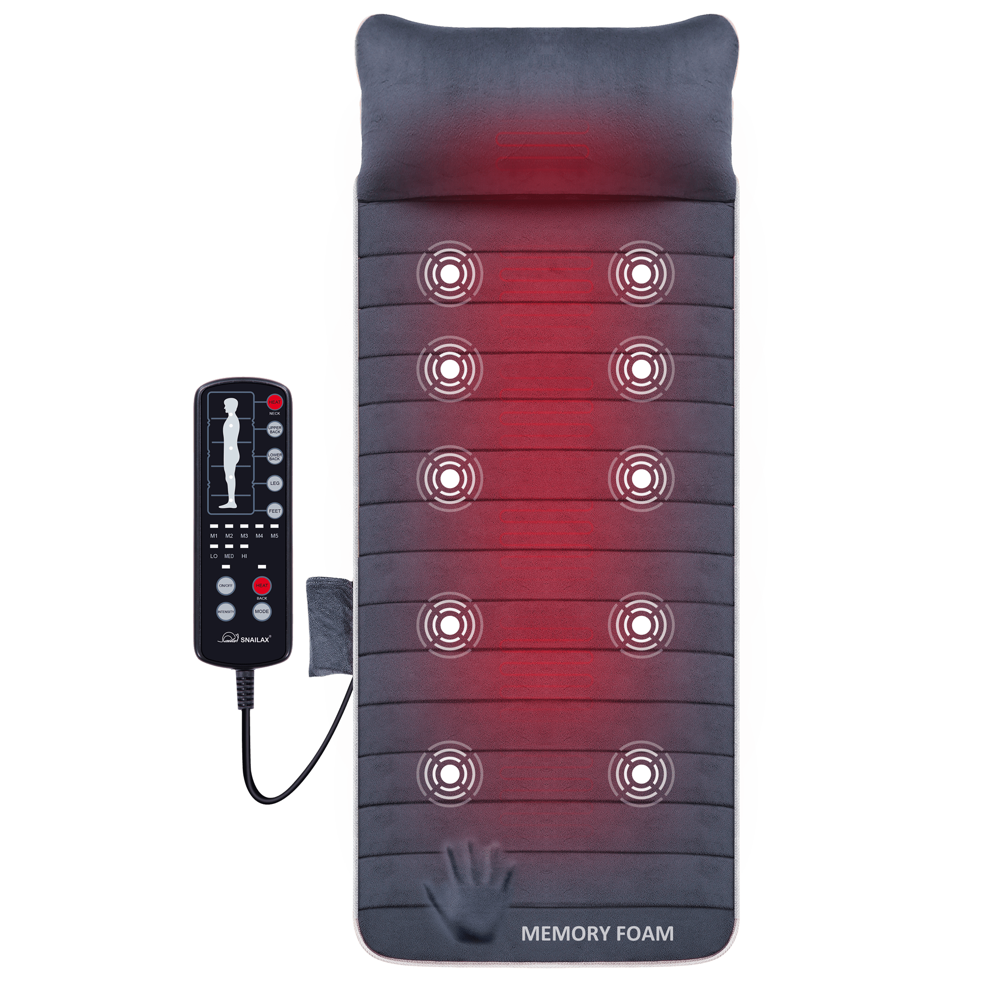 Snailax Massage Mat, Memory Foam-10 Motors with Heat-363M Snailax Massage Mat, Memory Foam-10 Motors with Heat-363M