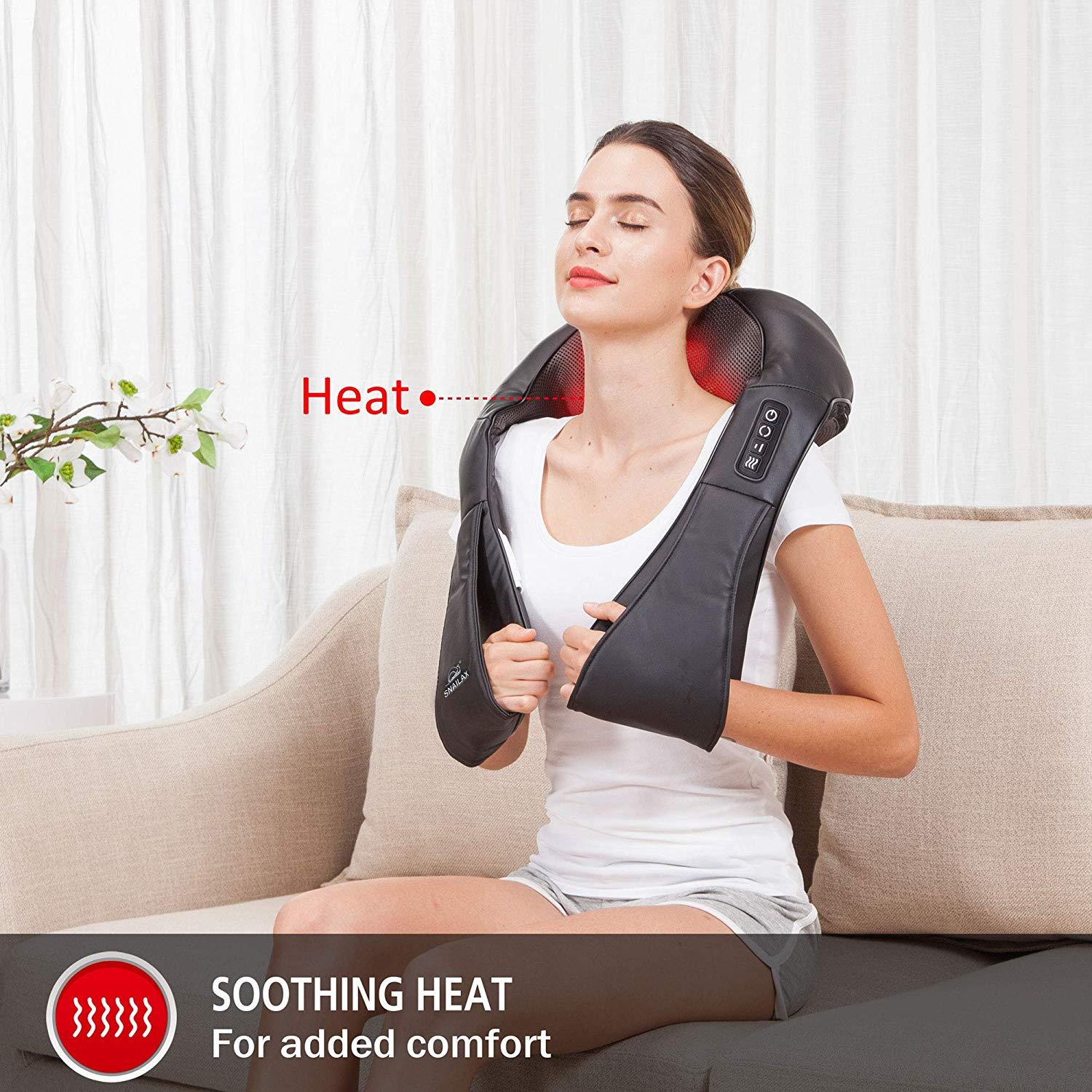 SNAILAX Neck Massager Portable & Cordless Shiatsu Neck Massager Pillow with Heat - 632NC